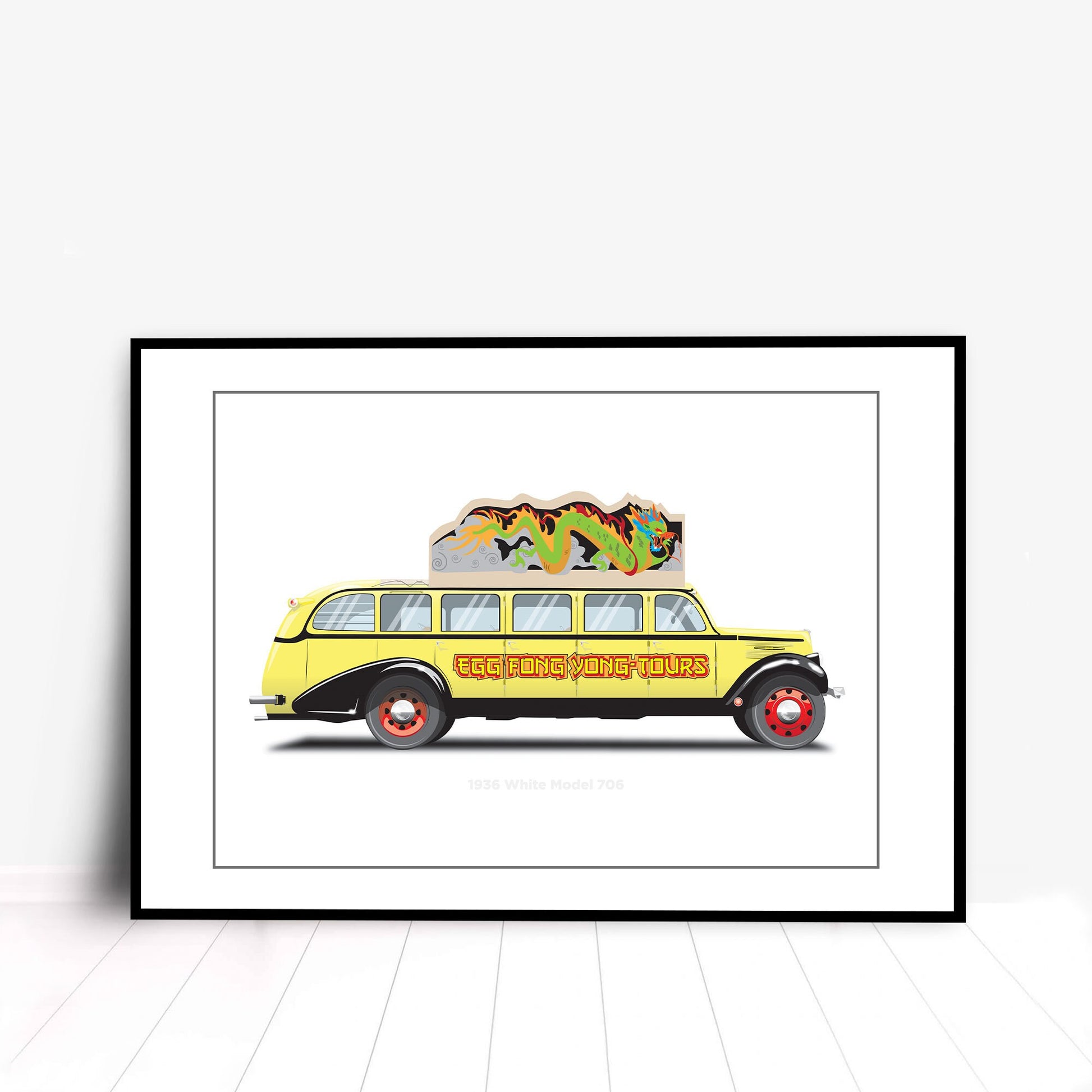 Big Trouble in Little China Egg Shen Tour Bus, 1936 White Model 706 Illustration, Vehicle Art, Vehicle Illustration