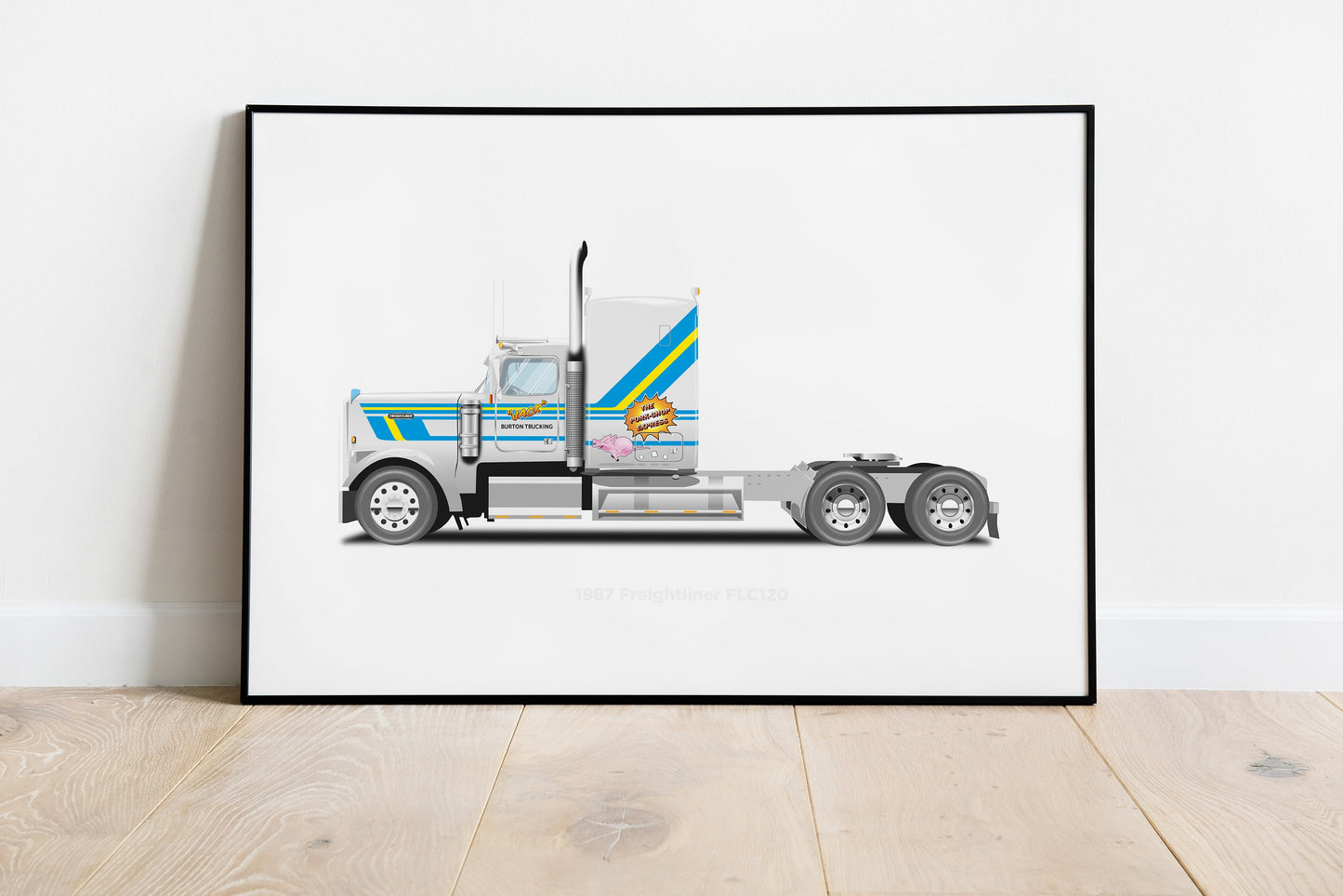 Big Trouble in Little China Pork Chop Express, 1987 Freightliner FLC120, Jack Burton Truck, Vehicle Illustration, Custom Car Art