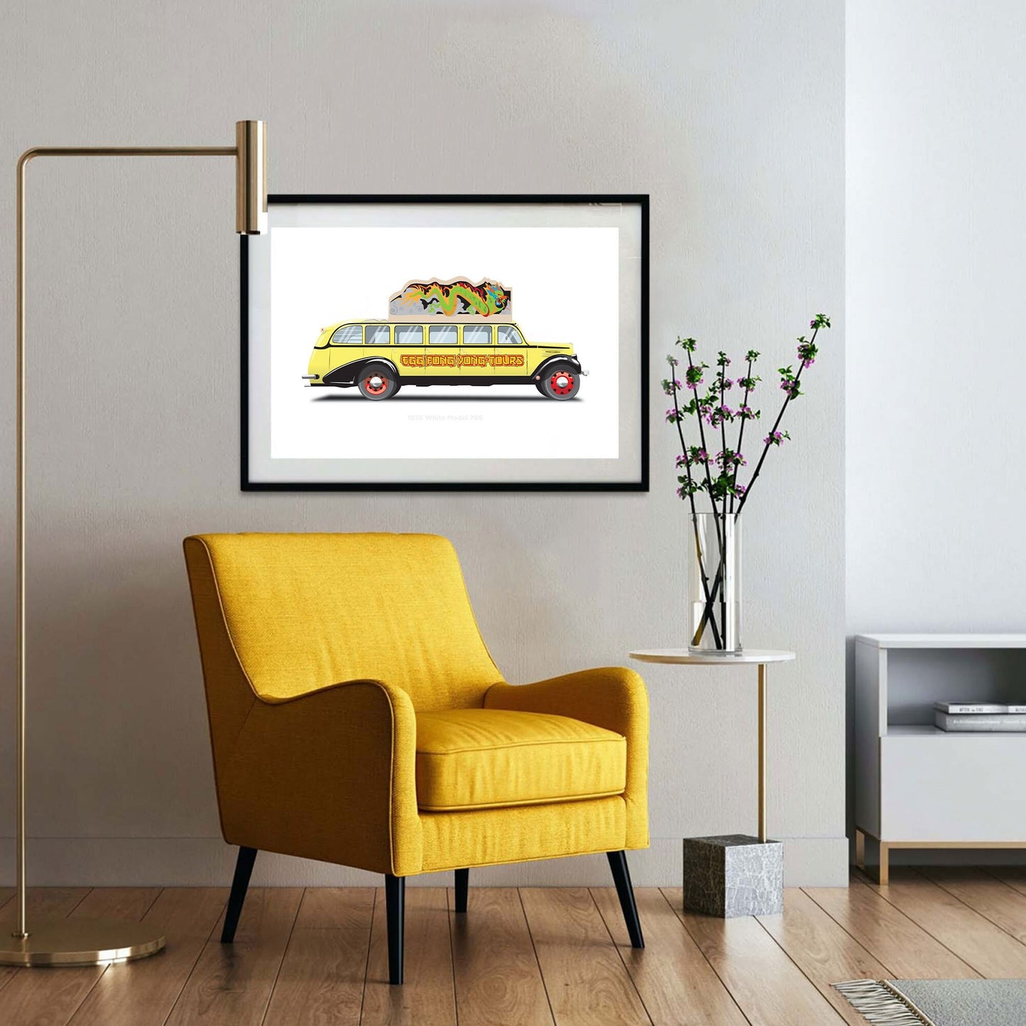 Big Trouble in Little China Egg Shen Tour Bus, 1936 White Model 706 Illustration, Vehicle Art, Vehicle Illustration