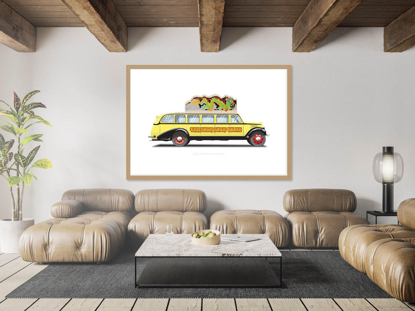 Big Trouble in Little China Egg Shen Tour Bus, 1936 White Model 706 Illustration, Vehicle Art, Vehicle Illustration
