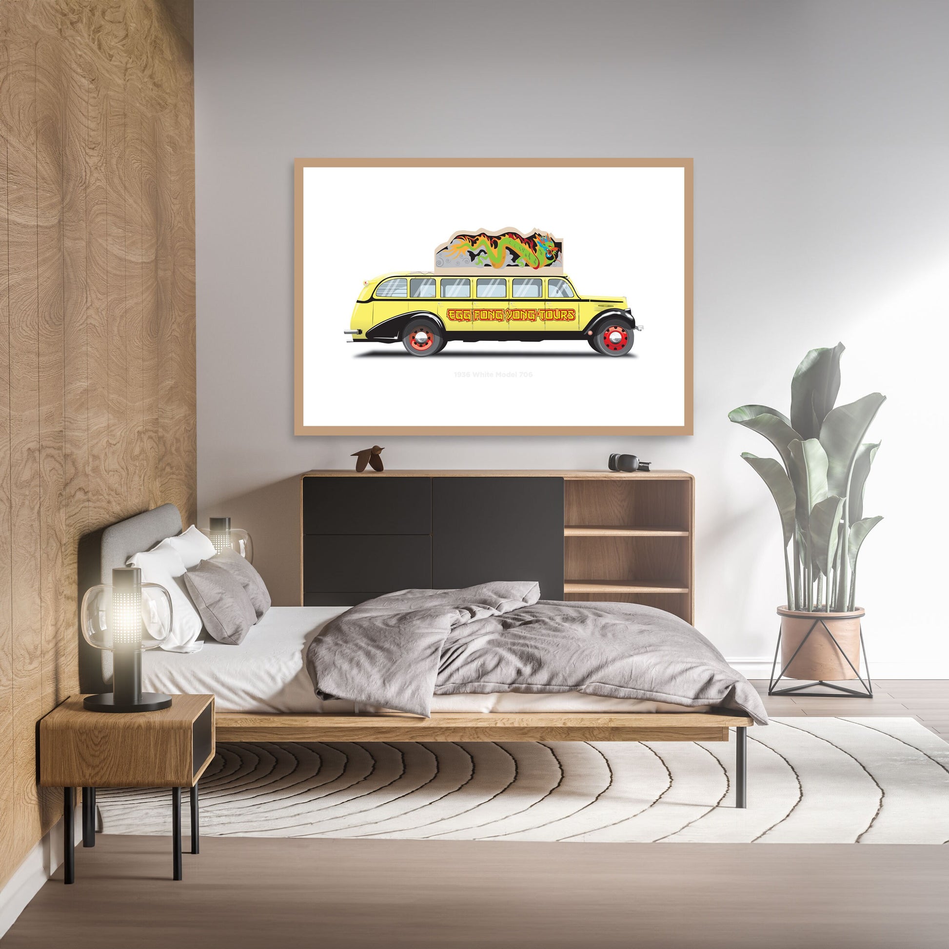 Big Trouble in Little China Egg Shen Tour Bus, 1936 White Model 706 Illustration, Vehicle Art, Vehicle Illustration