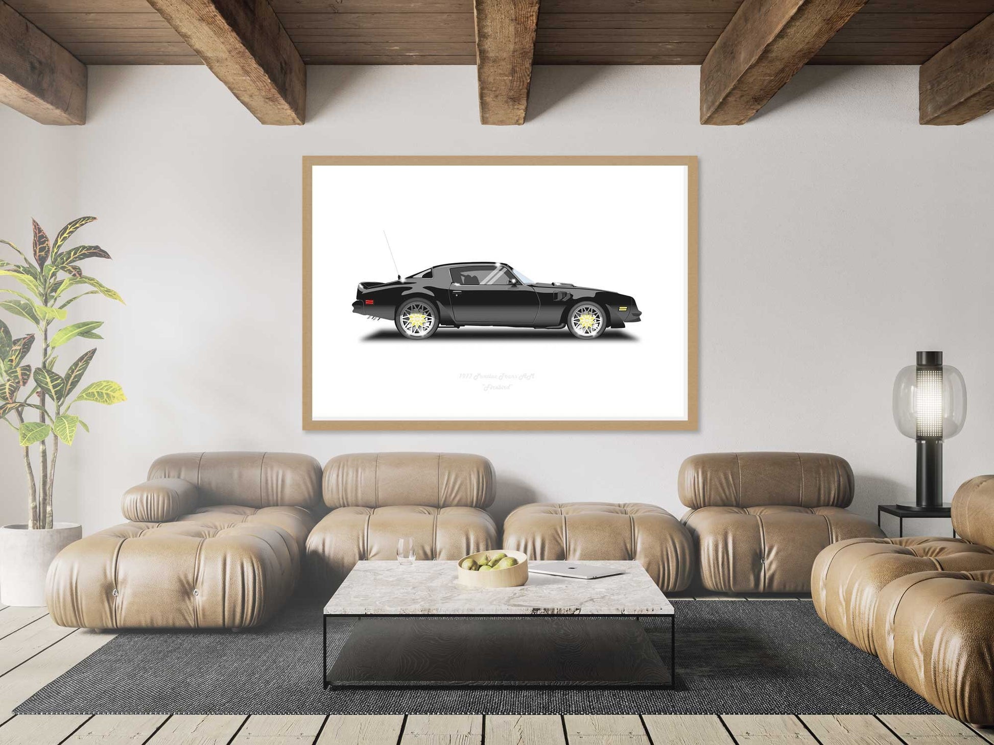 Smokey and the Bandit Trans AM car Illustration from the film featuring Burt Reynolds, a Pontiac Firebird classic car minimalist poster