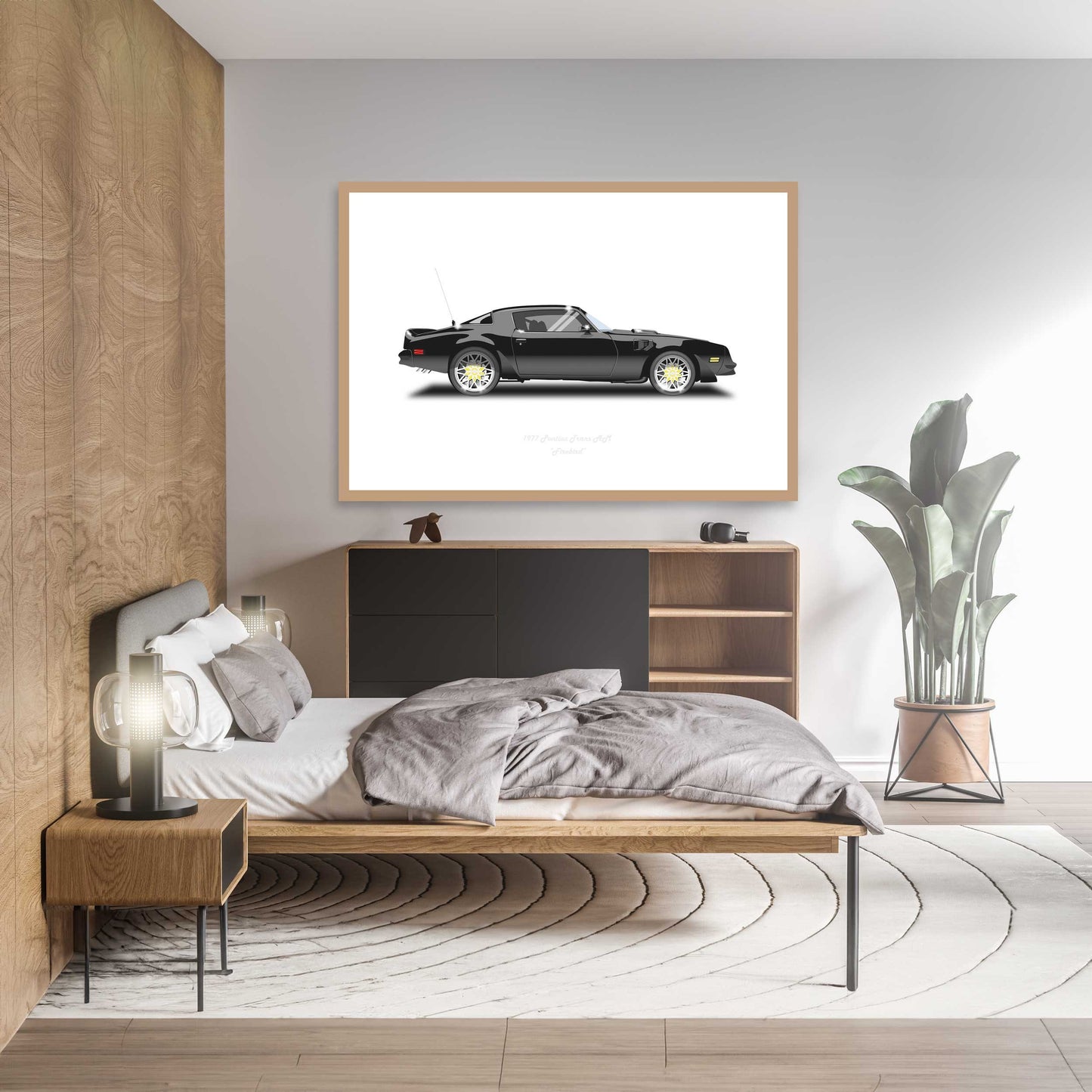 Smokey and the Bandit Trans AM car Illustration from the film featuring Burt Reynolds, a Pontiac Firebird classic car minimalist poster