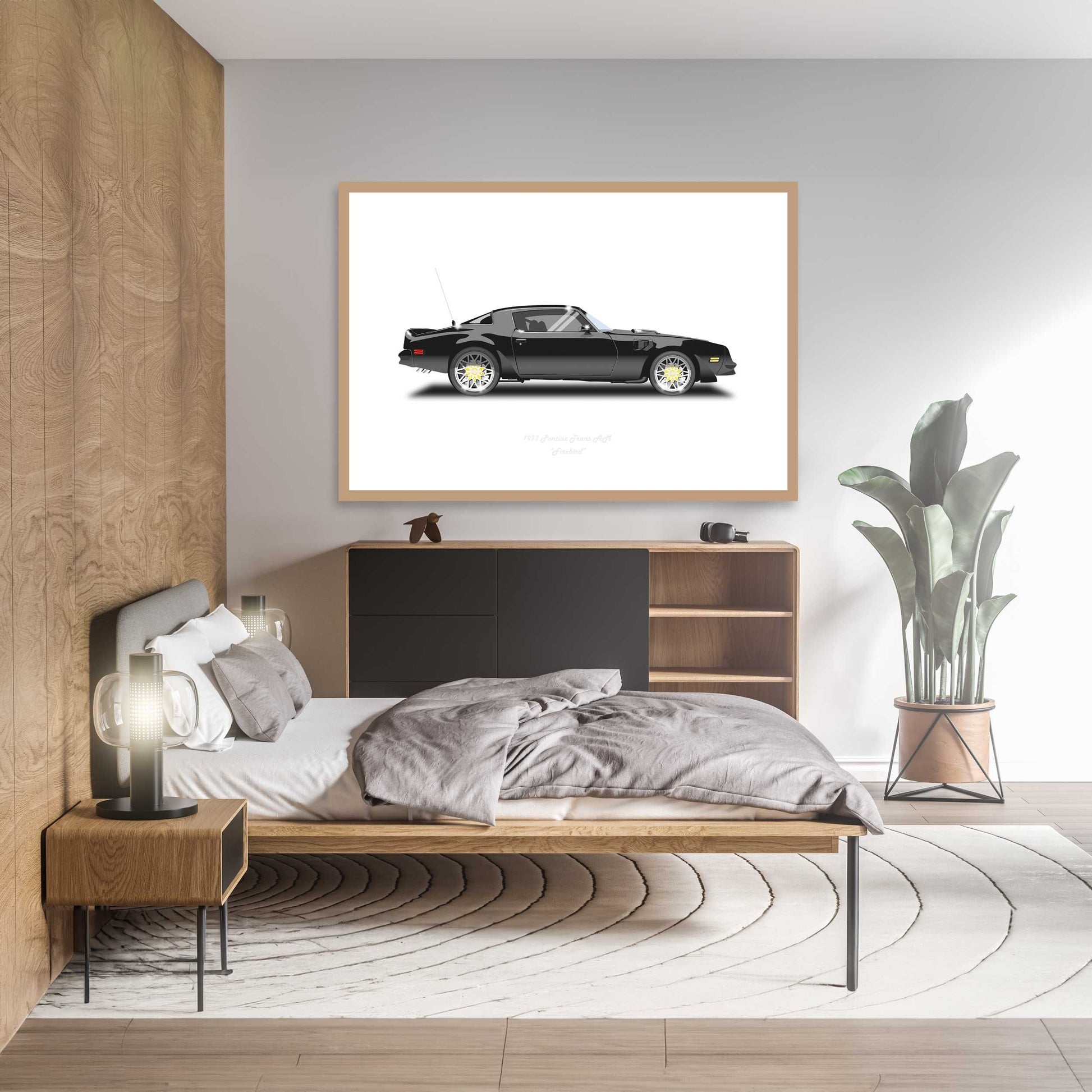 Smokey and the Bandit Trans AM car Illustration from the film featuring Burt Reynolds, a Pontiac Firebird classic car minimalist poster