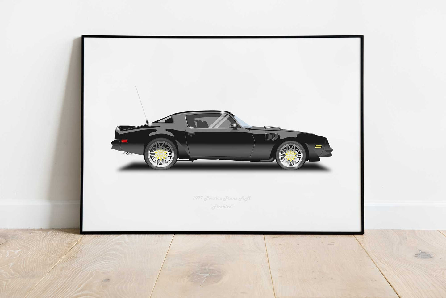 Smokey and the Bandit Trans AM car Illustration from the film featuring Burt Reynolds, a Pontiac Firebird classic car minimalist poster