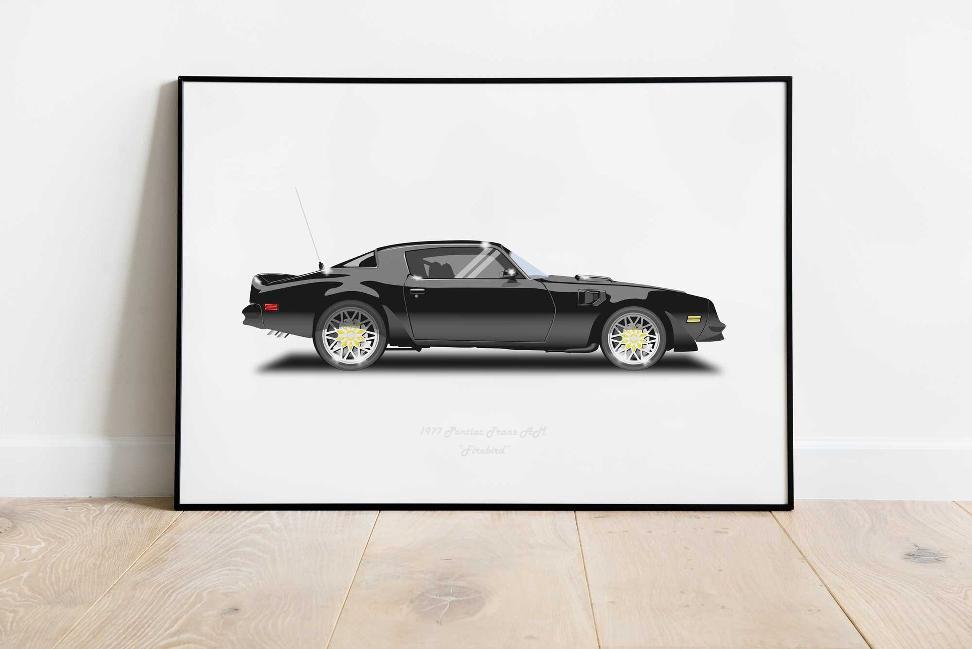 Smokey and the Bandit Trans AM car Illustration from the film featuring Burt Reynolds, a Pontiac Firebird classic car minimalist poster