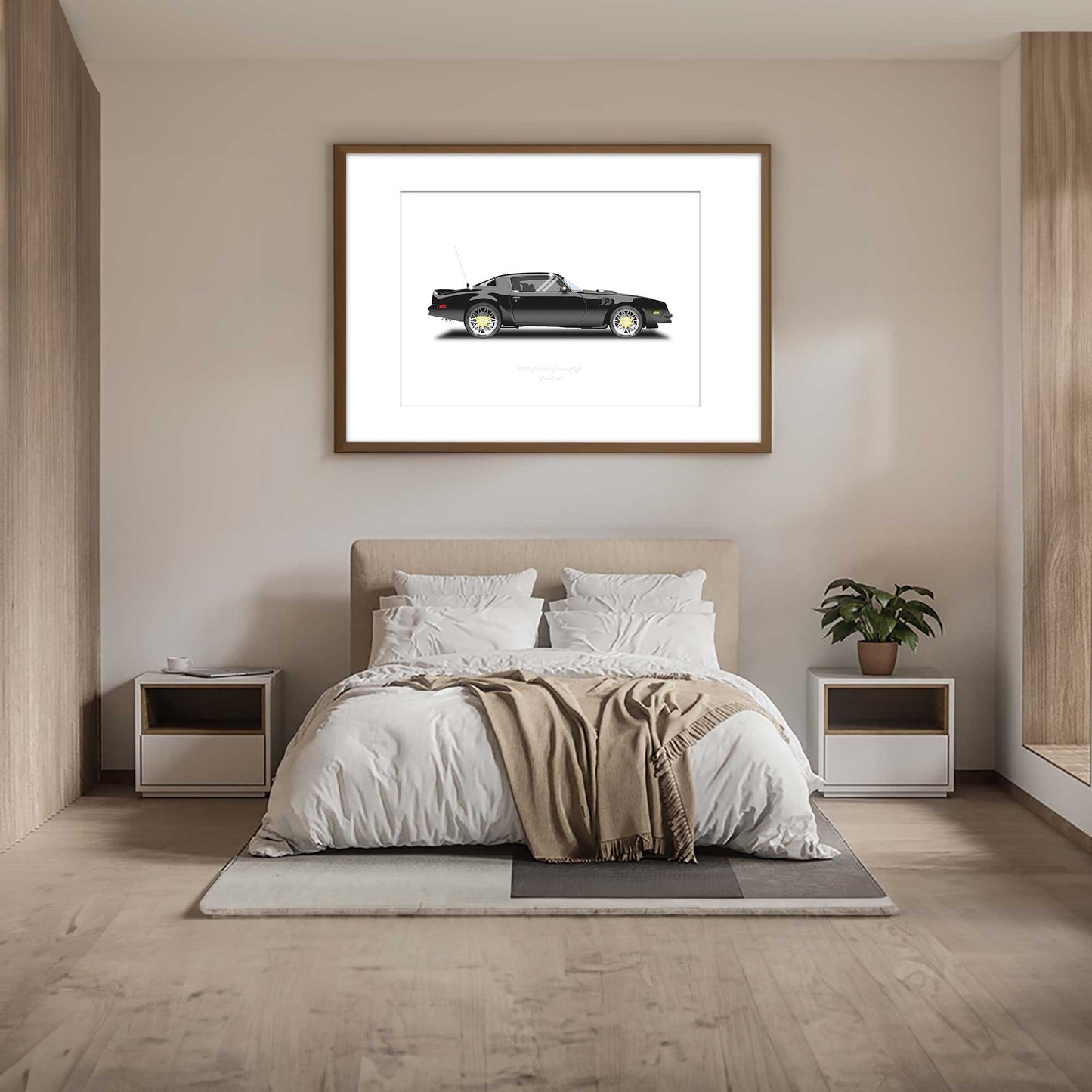 Smokey and the Bandit Trans AM car Illustration from the film featuring Burt Reynolds, a Pontiac Firebird classic car minimalist poster