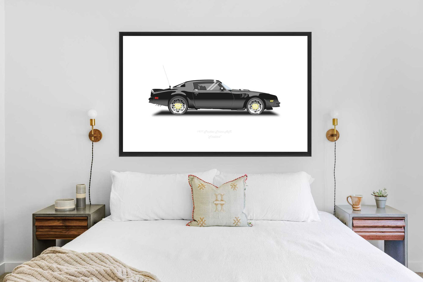 Smokey and the Bandit Trans AM car Illustration from the film featuring Burt Reynolds, a Pontiac Firebird classic car minimalist poster