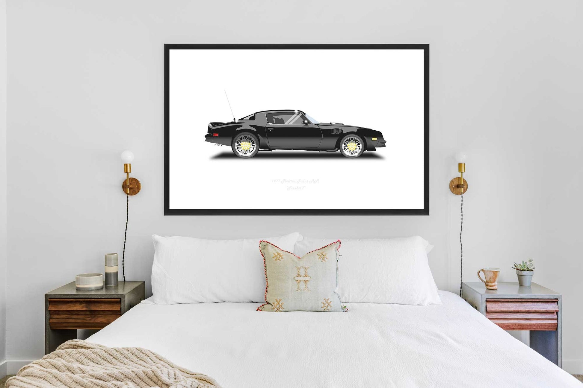 Smokey and the Bandit Trans AM car Illustration from the film featuring Burt Reynolds, a Pontiac Firebird classic car minimalist poster