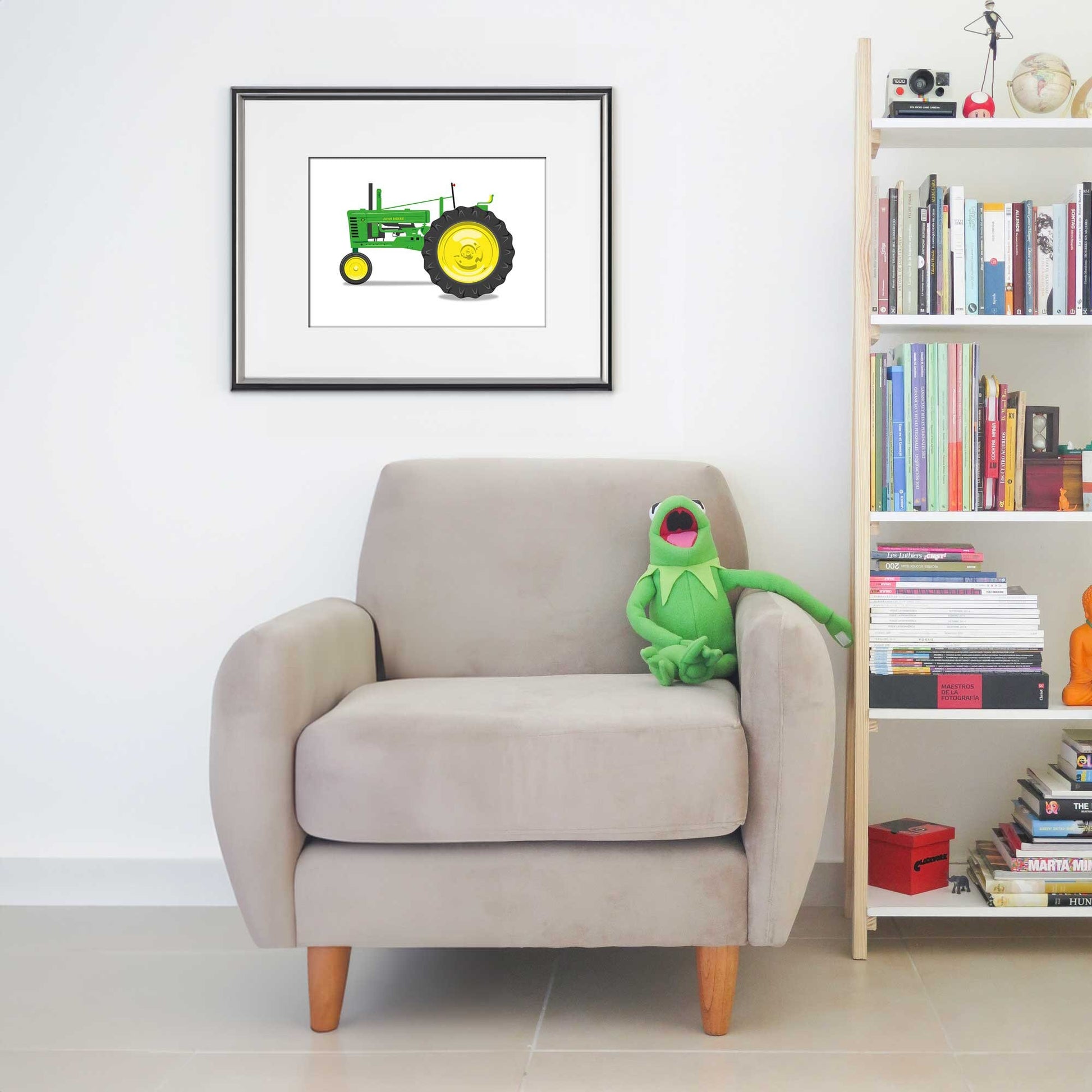 Green Vintage Tractor Illustration, 1947 John Deere B Tractor Digital Art Print, Farming poster, perfect for the farm or home