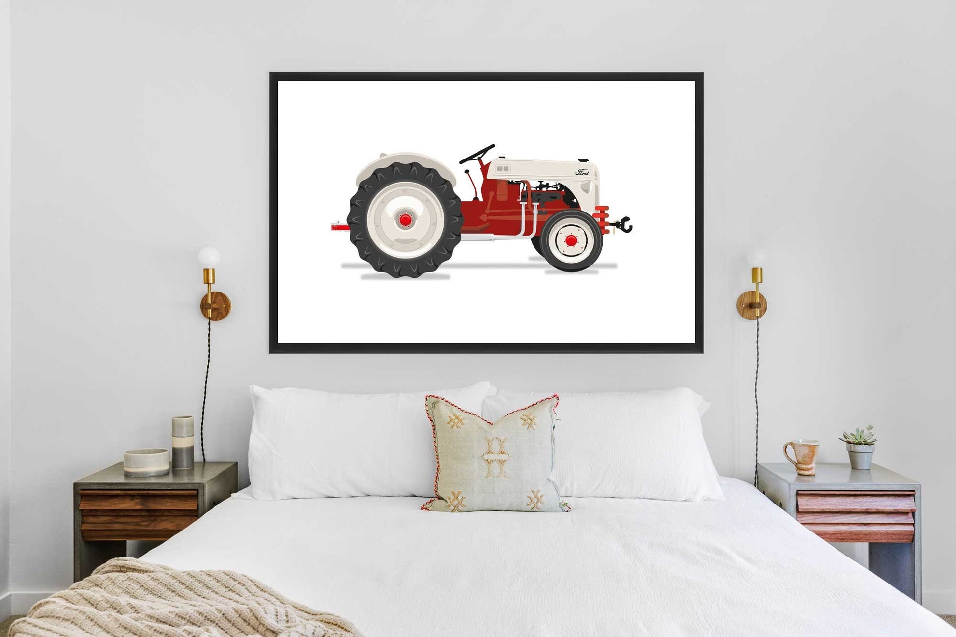 Vintage Red Tractor Illustration, 1952 Ford 8N Tractor Digital Art Print, Farming poster, perfect for the farm or home