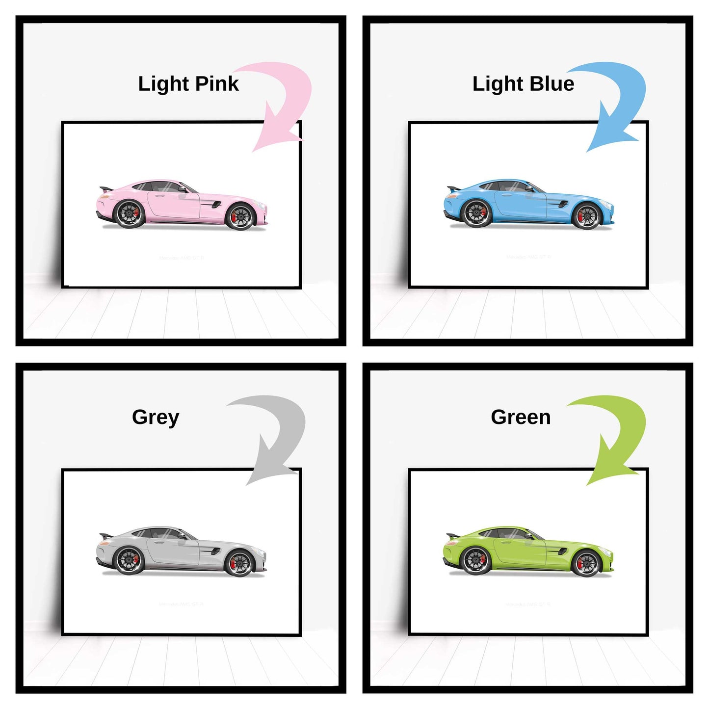 Mercedes-AMG GT R car Illustration Minimalist Car Print, Poster, Gift For Car Lover, Personalised car custom illustration