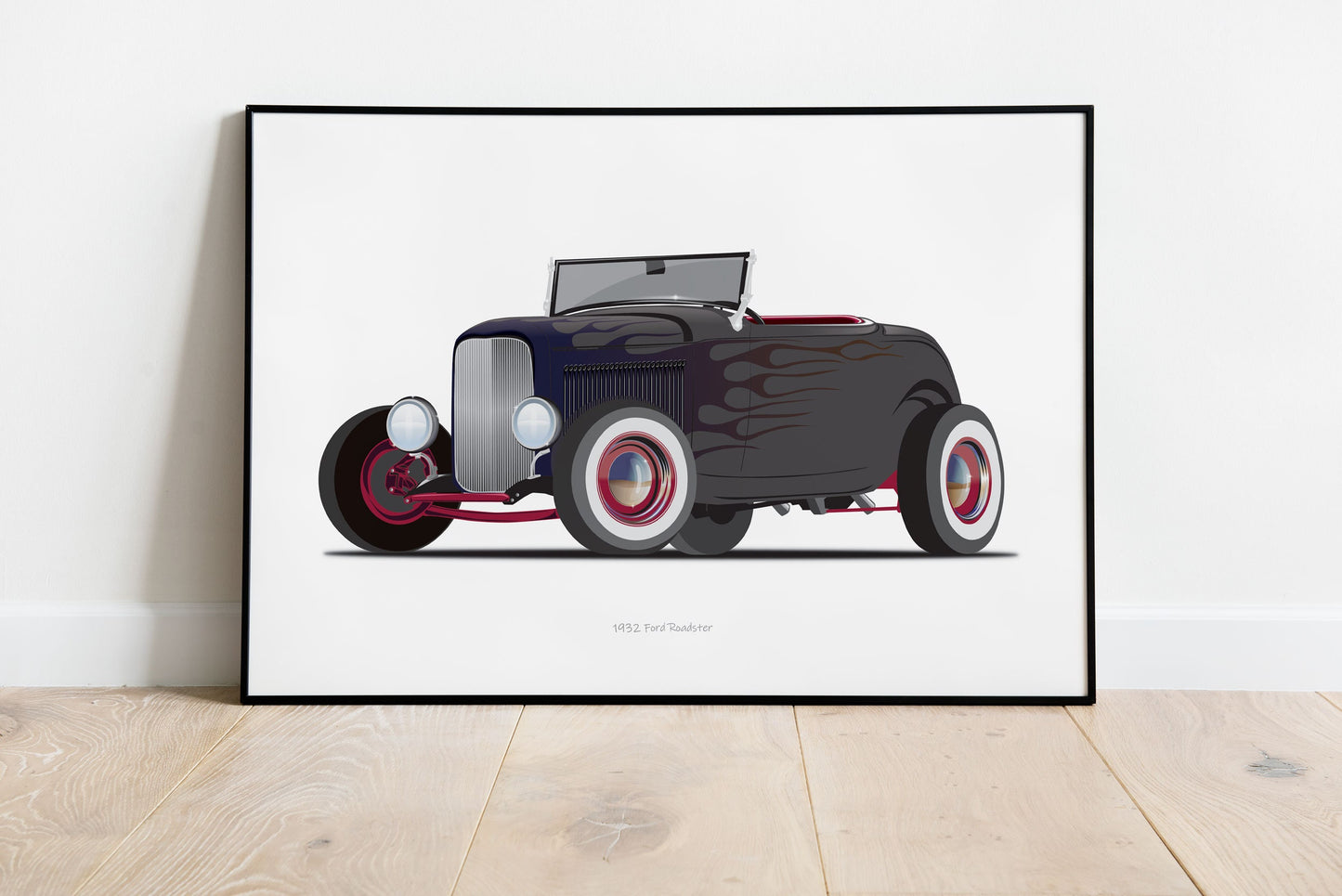 Car Illustration, Custom Car Poster 1932 FORD ROADSTER, Car Portrait, American Hot Rod, Gift For Car Lover