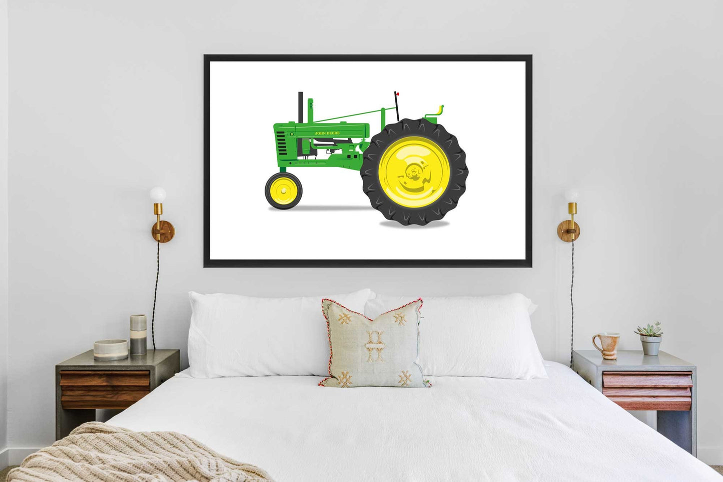 Green Vintage Tractor Illustration, 1947 John Deere B Tractor Digital Art Print, Farming poster, perfect for the farm or home