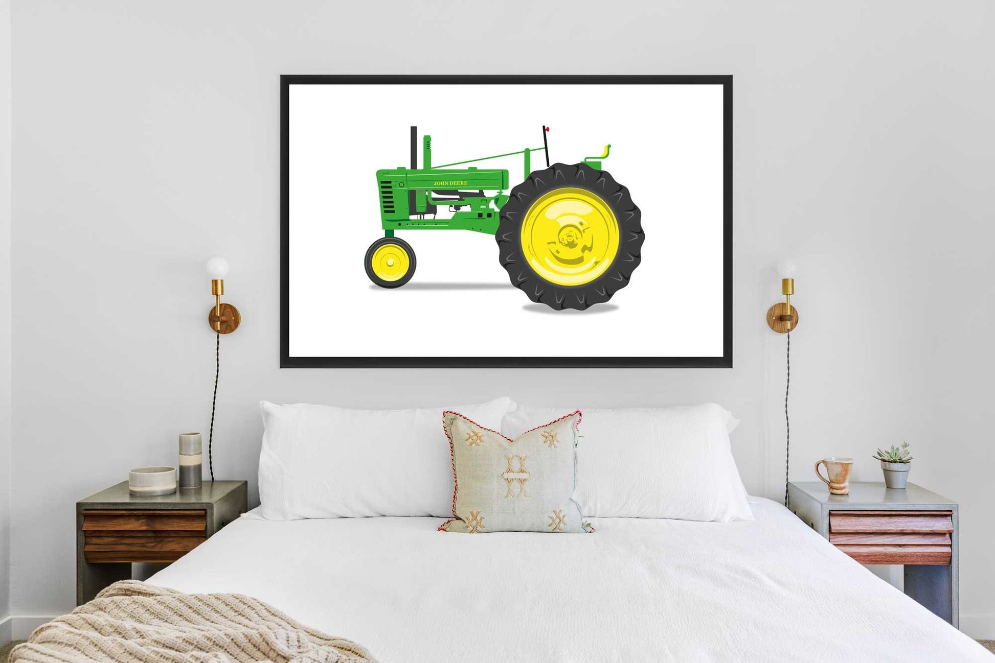 Green Vintage Tractor Illustration, 1947 John Deere B Tractor Digital Art Print, Farming poster, perfect for the farm or home