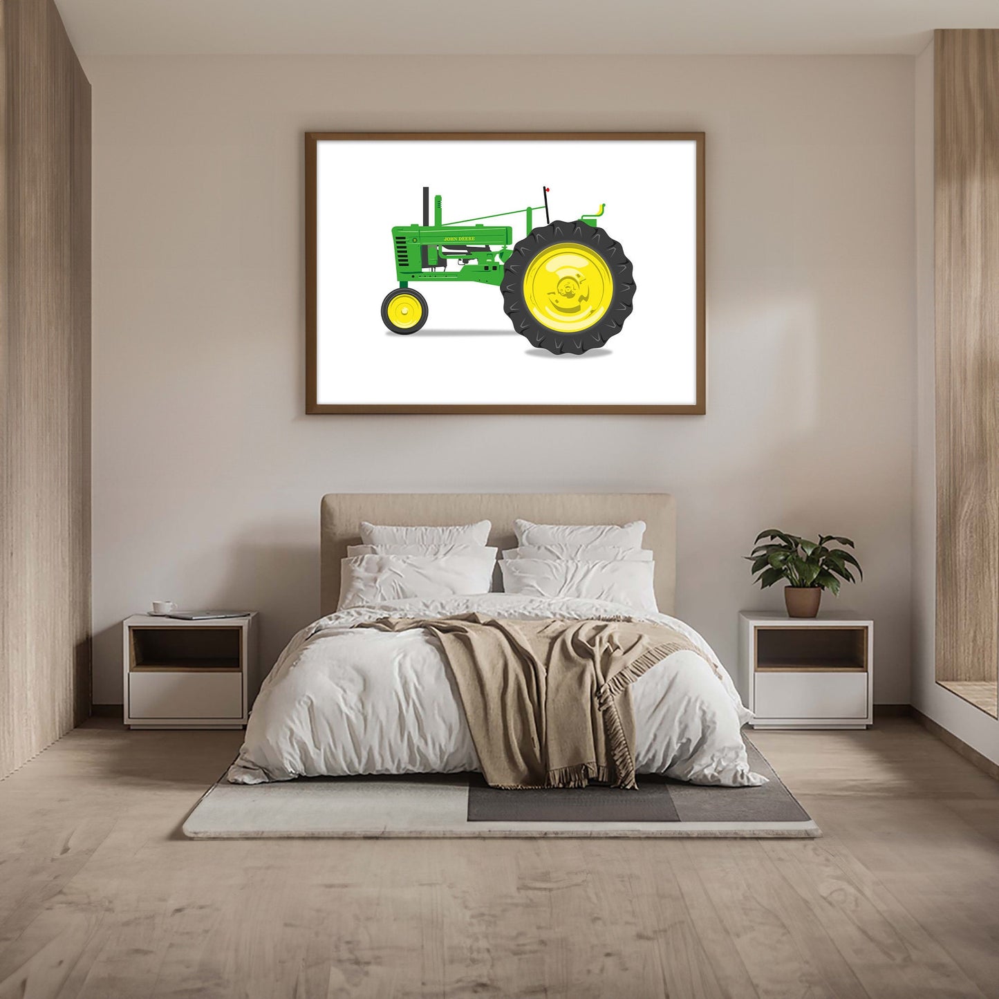 Green Vintage Tractor Illustration, 1947 John Deere B Tractor Digital Art Print, Farming poster, perfect for the farm or home