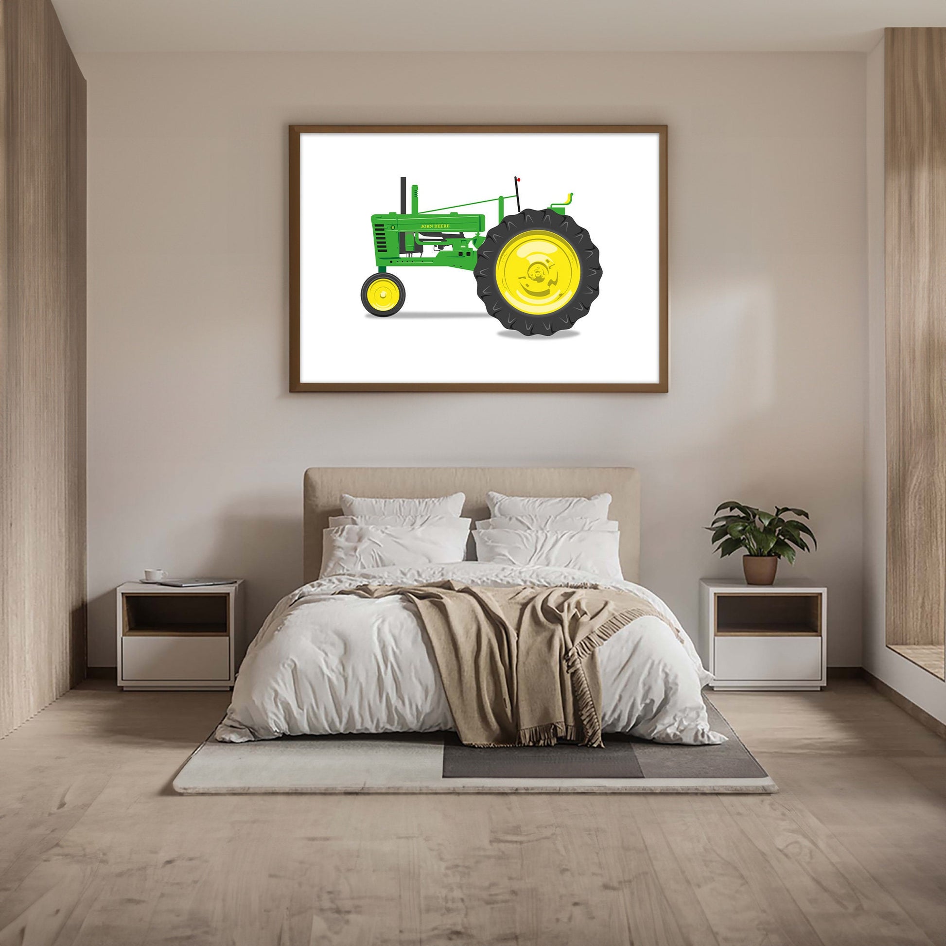 Green Vintage Tractor Illustration, 1947 John Deere B Tractor Digital Art Print, Farming poster, perfect for the farm or home