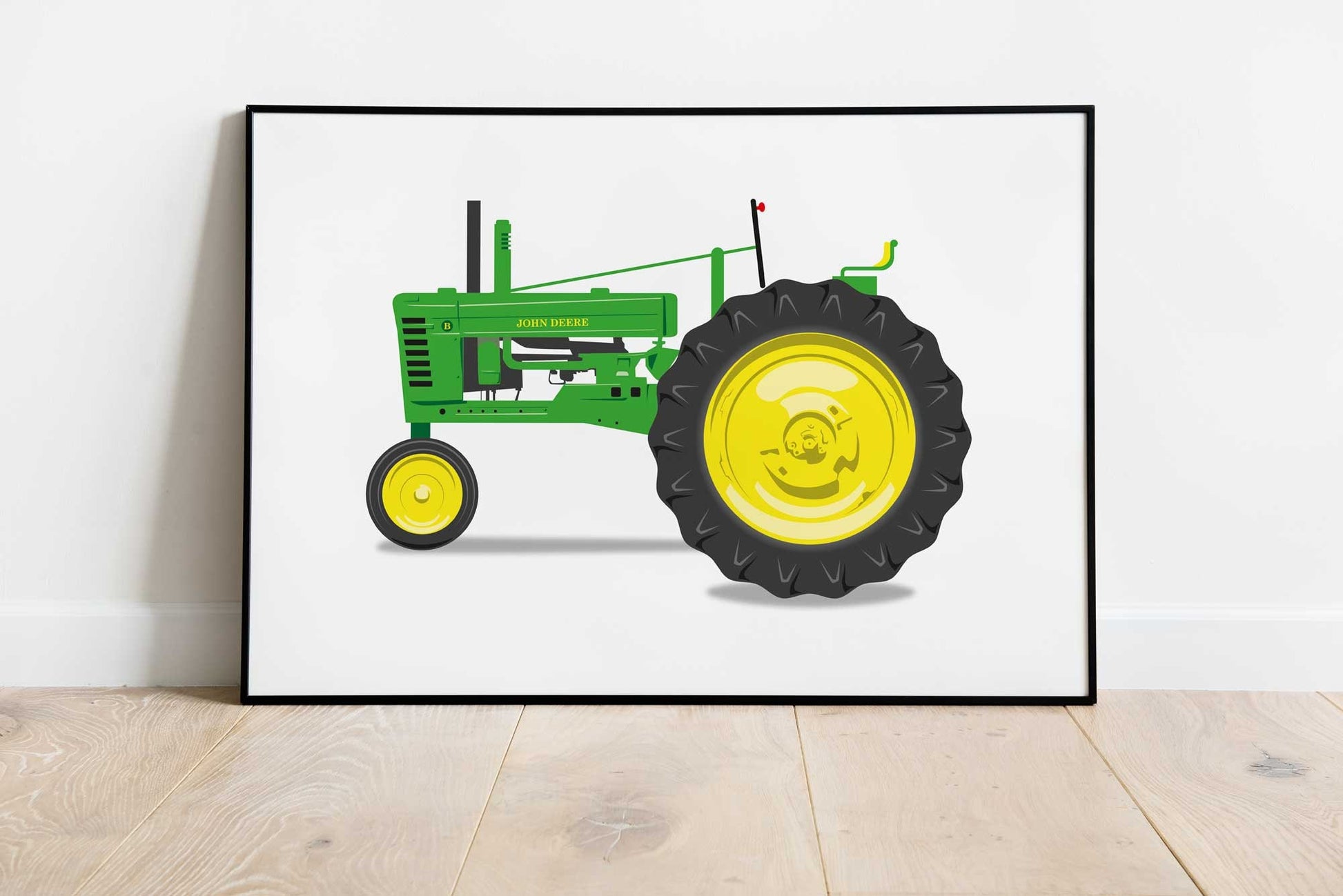 Green Vintage Tractor Illustration, 1947 John Deere B Tractor Digital Art Print, Farming poster, perfect for the farm or home