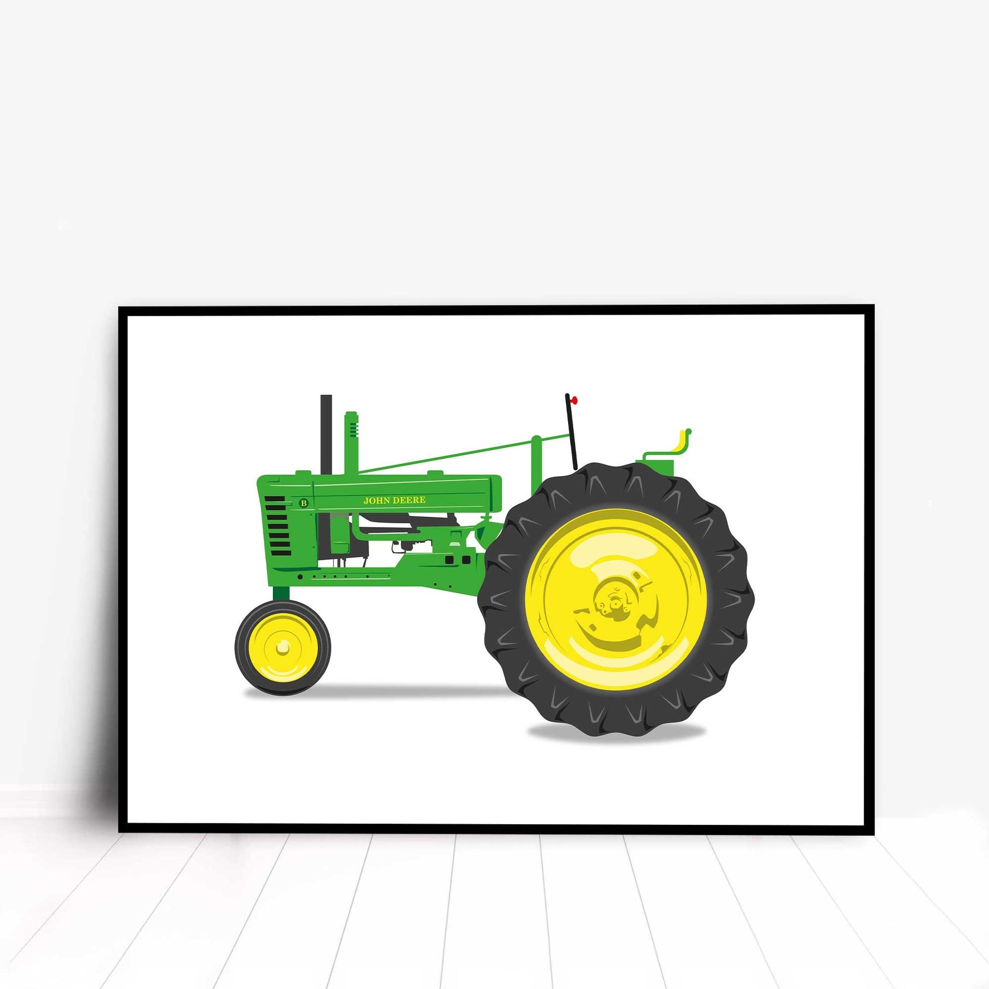 Green Vintage Tractor Illustration, 1947 John Deere B Tractor Digital Art Print, Farming poster, perfect for the farm or home