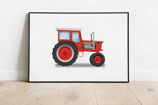 Vintage Red Tractor Illustration, International Harvester Tractor Digital Art Print, Farming poster, perfect for the farm or home