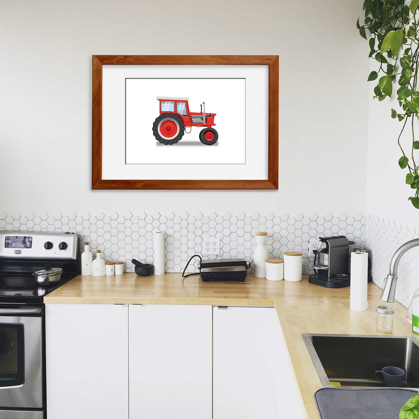 Vintage Red Tractor Illustration, International Harvester Tractor Digital Art Print, Farming poster, perfect for the farm or home