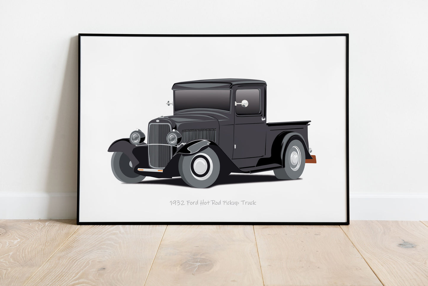 Car Illustration, Custom Car Poster, 1932 Ford Hot Rod Pickup Car Portrait, Car Art, Vehicle, Truck Print