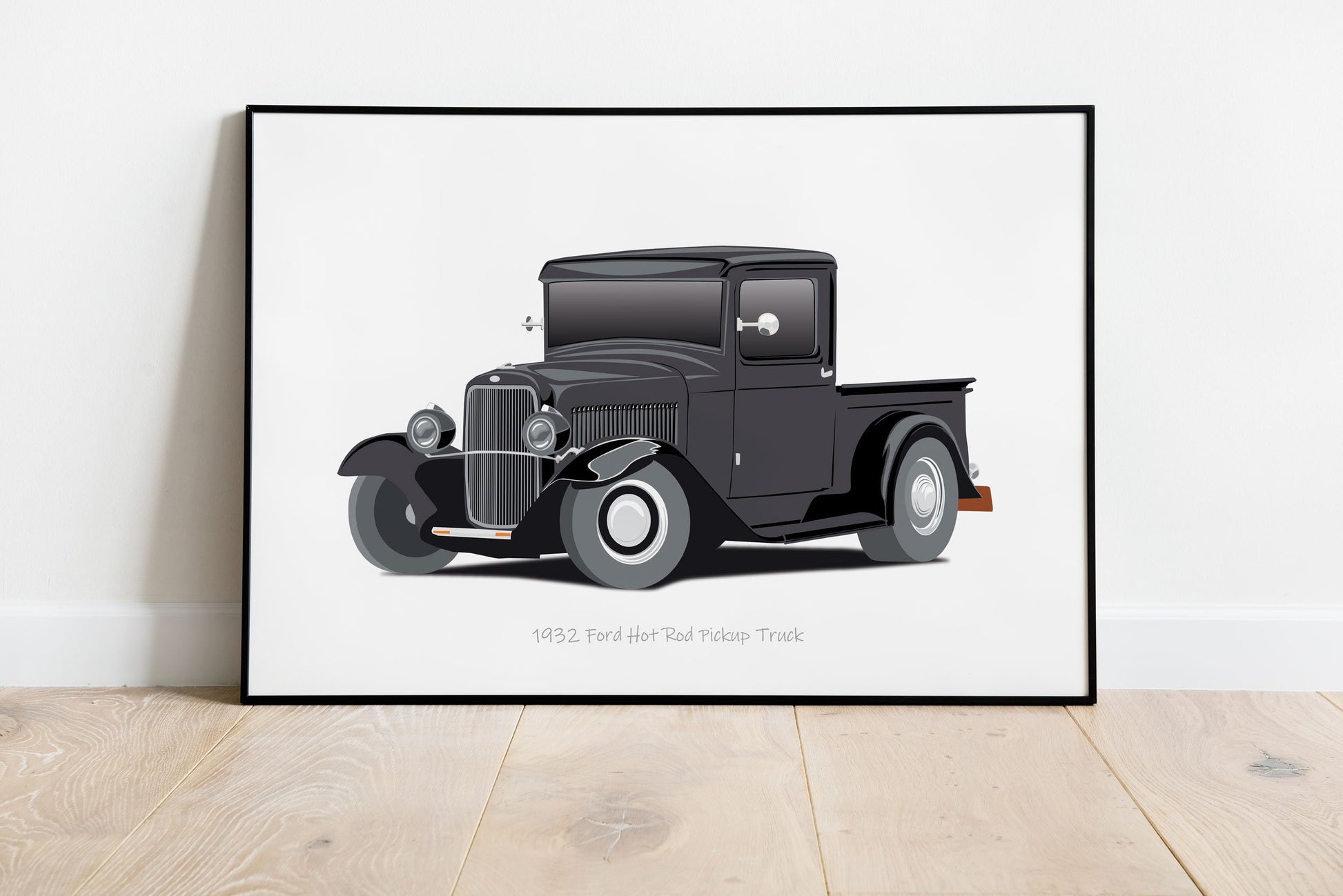 Car Illustration, Custom Car Poster, 1932 Ford Hot Rod Pickup Car Portrait, Car Art, Vehicle, Truck Print