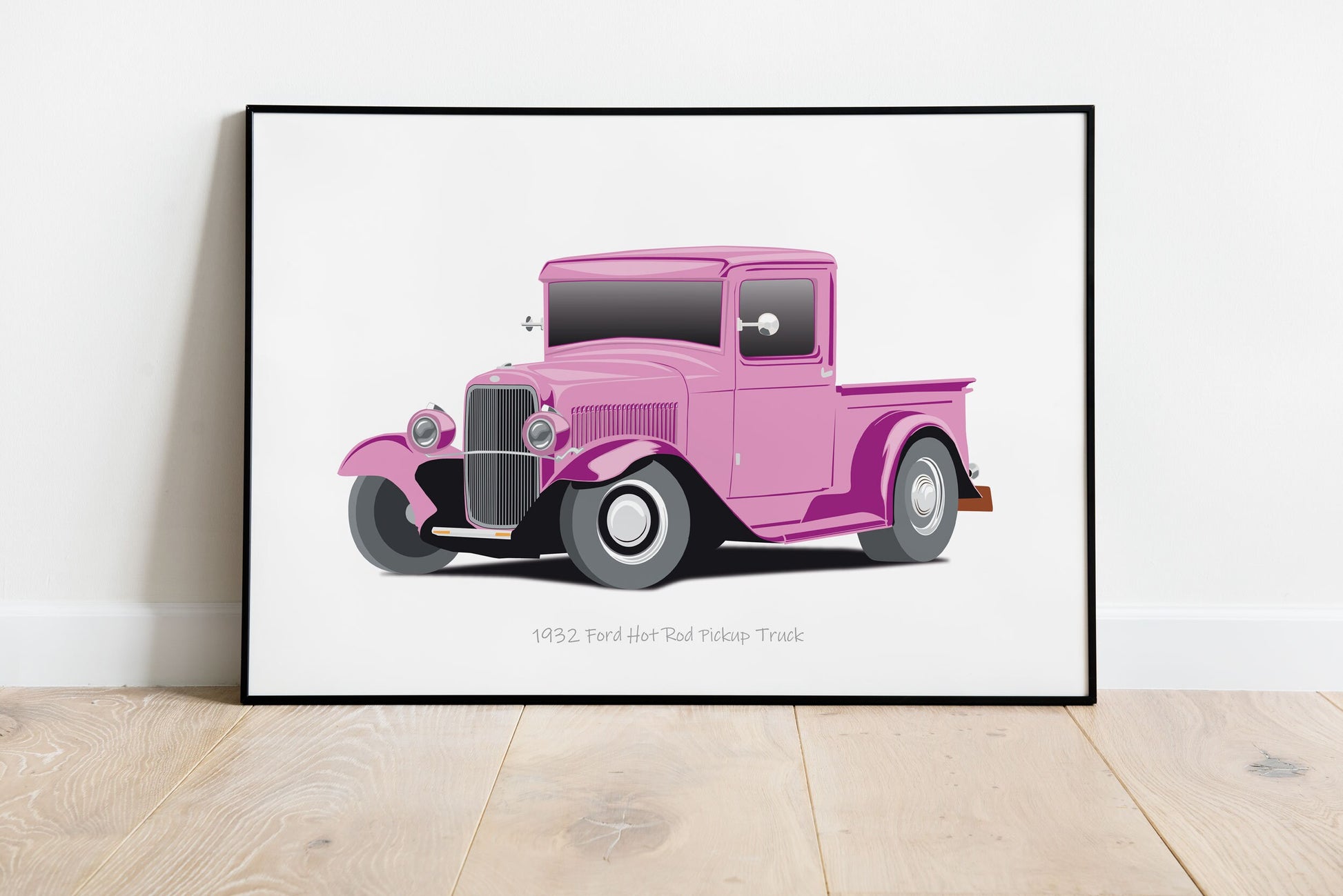 Car Illustration, Custom Car Poster, 1932 Ford Hot Rod Pickup Car Portrait, Car Art, Vehicle, Truck Print