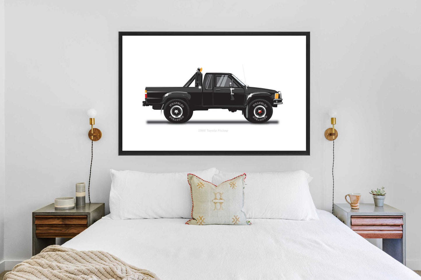 Back to the Future famous movie car, 1985 Toyota Pickup Car Illustration as featured in the film, Minimalist Movie Car Poster Art