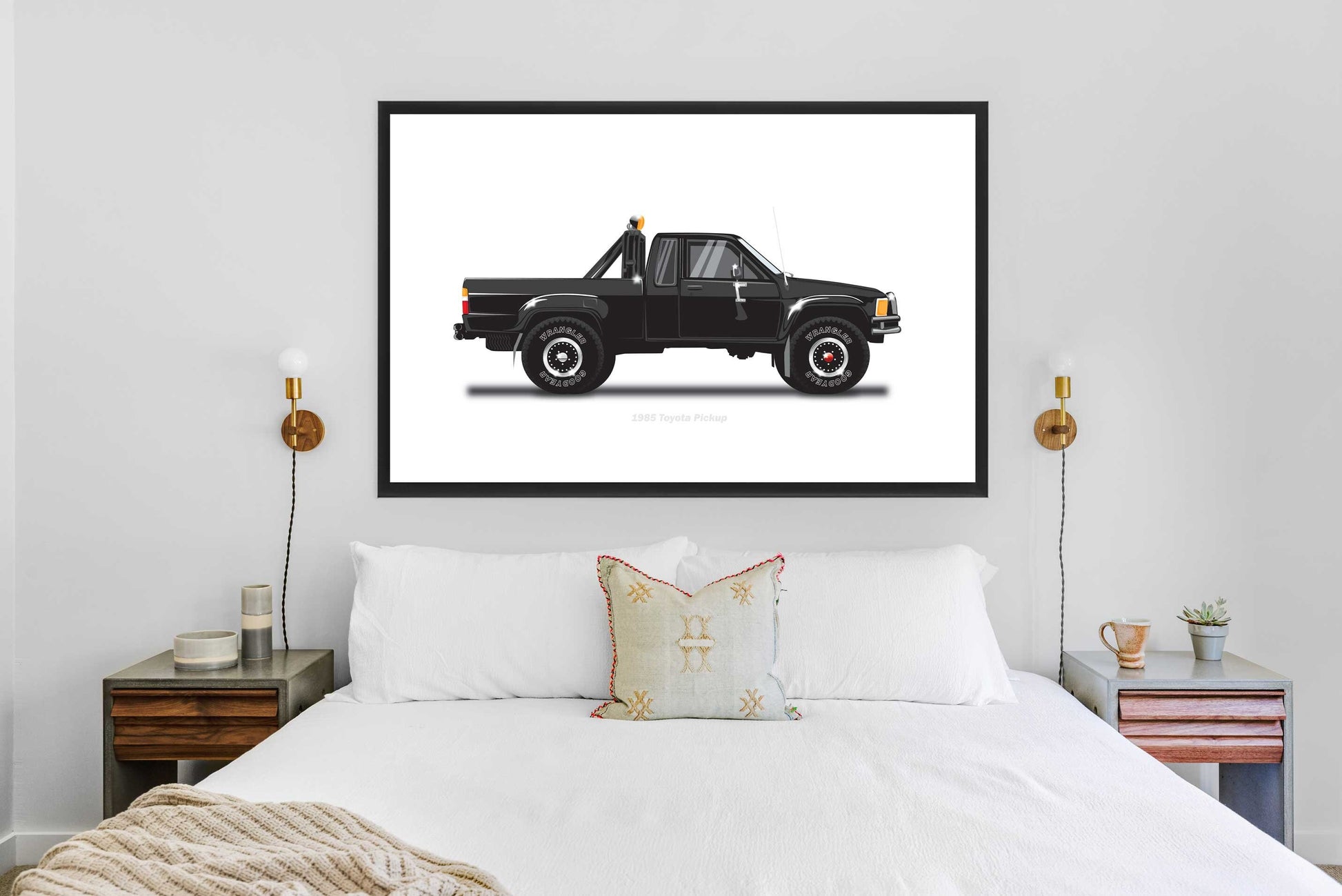 Back to the Future famous movie car, 1985 Toyota Pickup Car Illustration as featured in the film, Minimalist Movie Car Poster Art