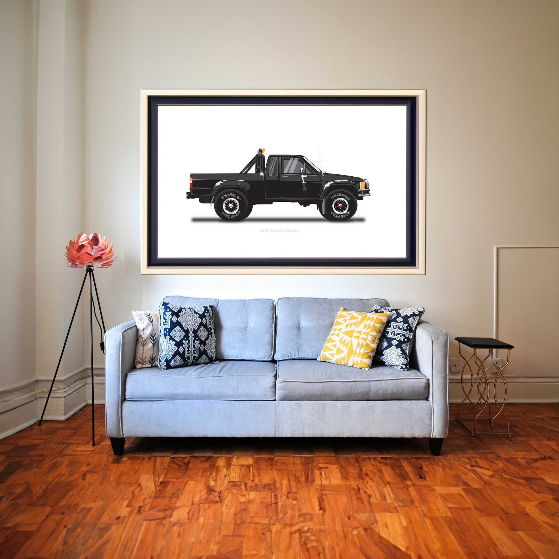 Back to the Future famous movie car, 1985 Toyota Pickup Car Illustration as featured in the film, Minimalist Movie Car Poster Art
