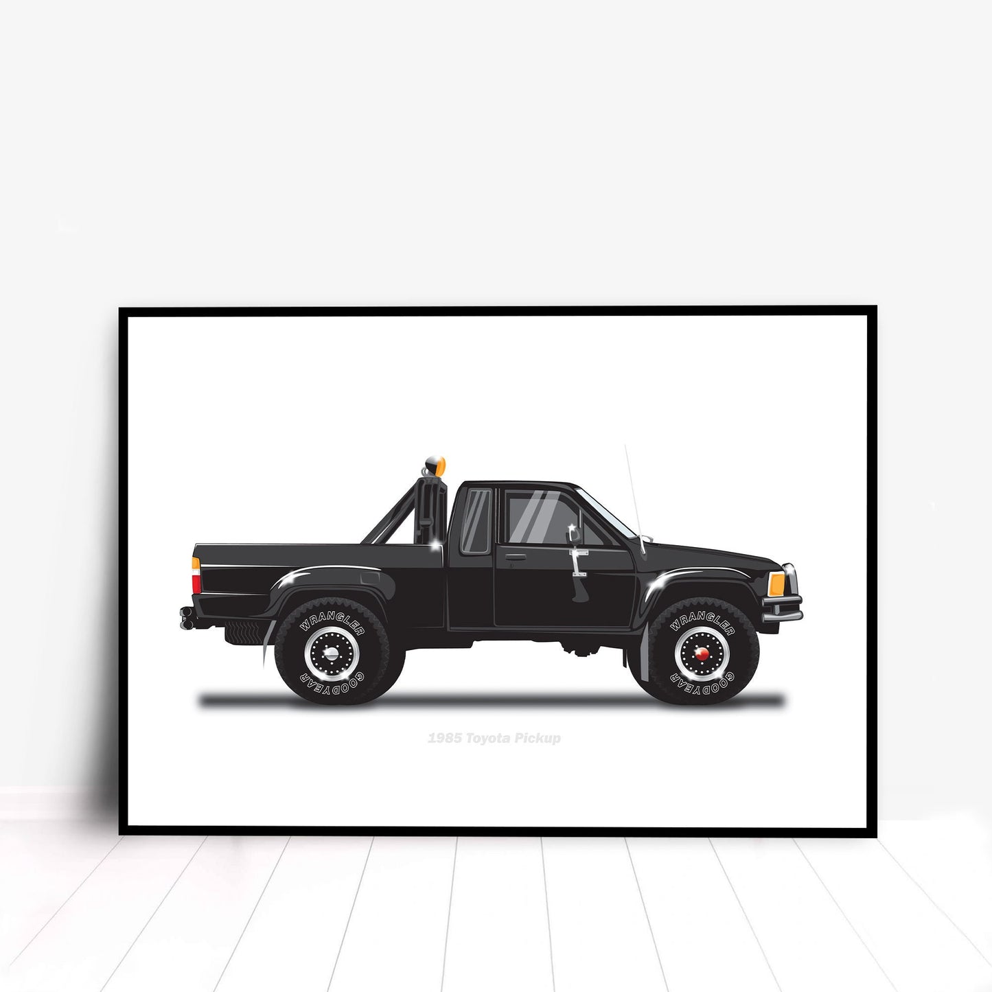 Back to the Future famous movie car, 1985 Toyota Pickup Car Illustration as featured in the film, Minimalist Movie Car Poster Art