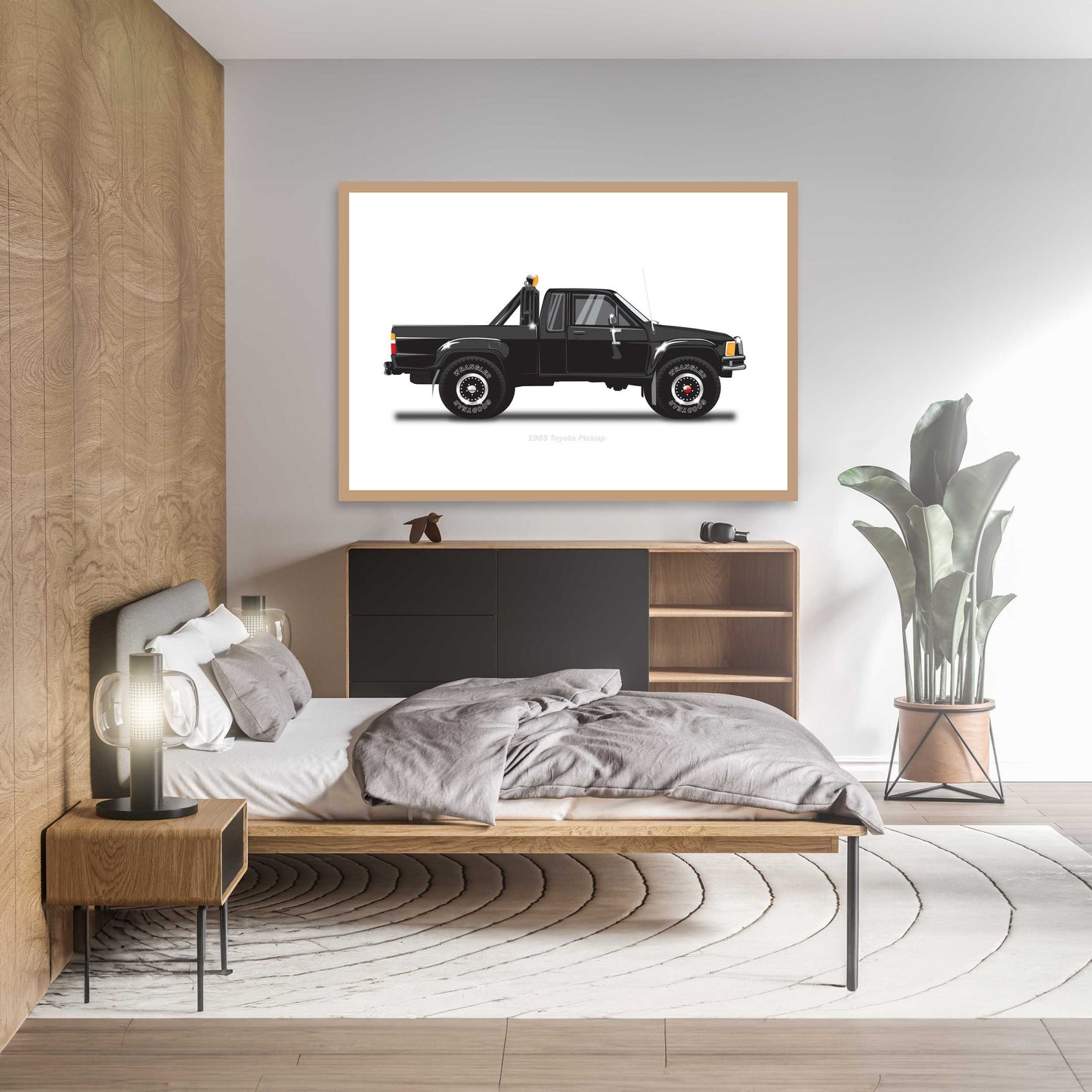 Back to the Future famous movie car, 1985 Toyota Pickup Car Illustration as featured in the film, Minimalist Movie Car Poster Art