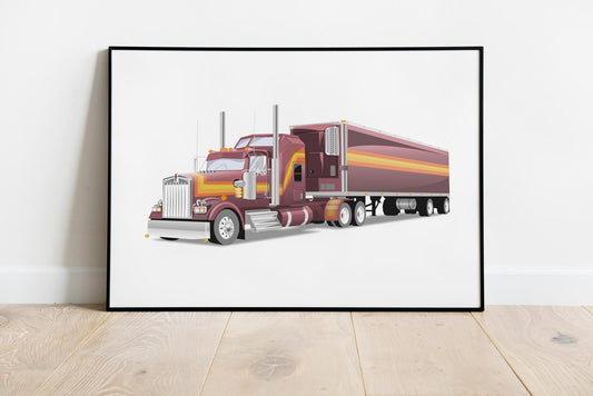 Custom Illustration M.A.S.K 80s Cartoon, Car Retro-Themed Custom Print Kenworth W900L Rhino Truck