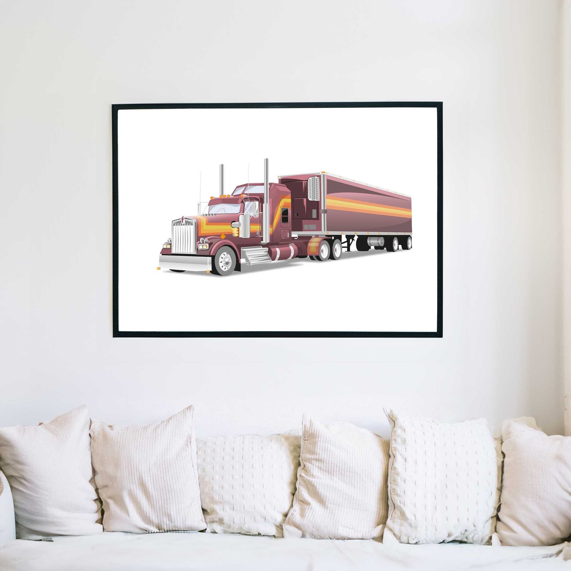 Custom Illustration M.A.S.K 80s Cartoon, Car Retro-Themed Custom Print Kenworth W900L Rhino Truck