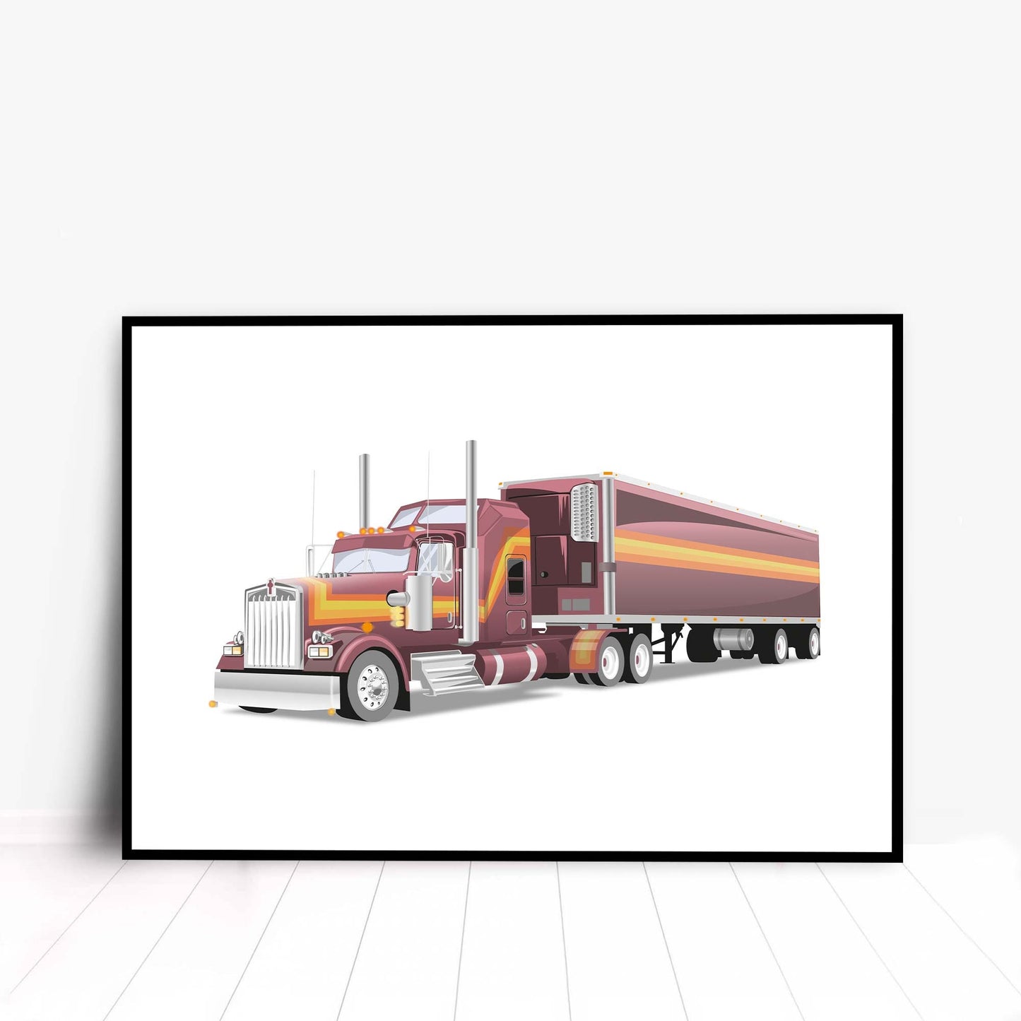 Custom Illustration M.A.S.K 80s Cartoon, Car Retro-Themed Custom Print Kenworth W900L Rhino Truck