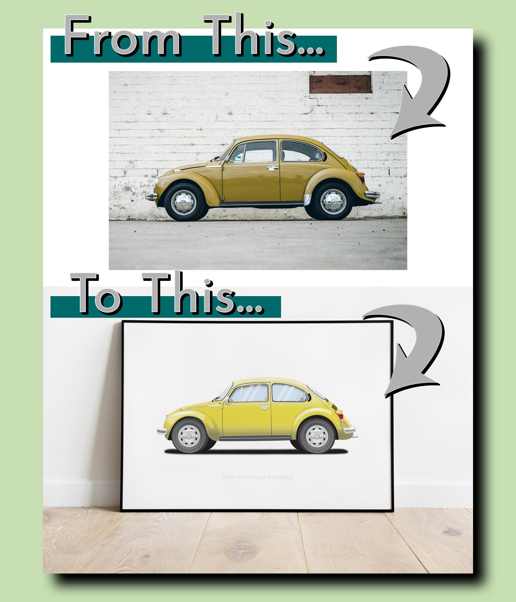 Personalised custom car side view illustration portrait or landscape custom car print