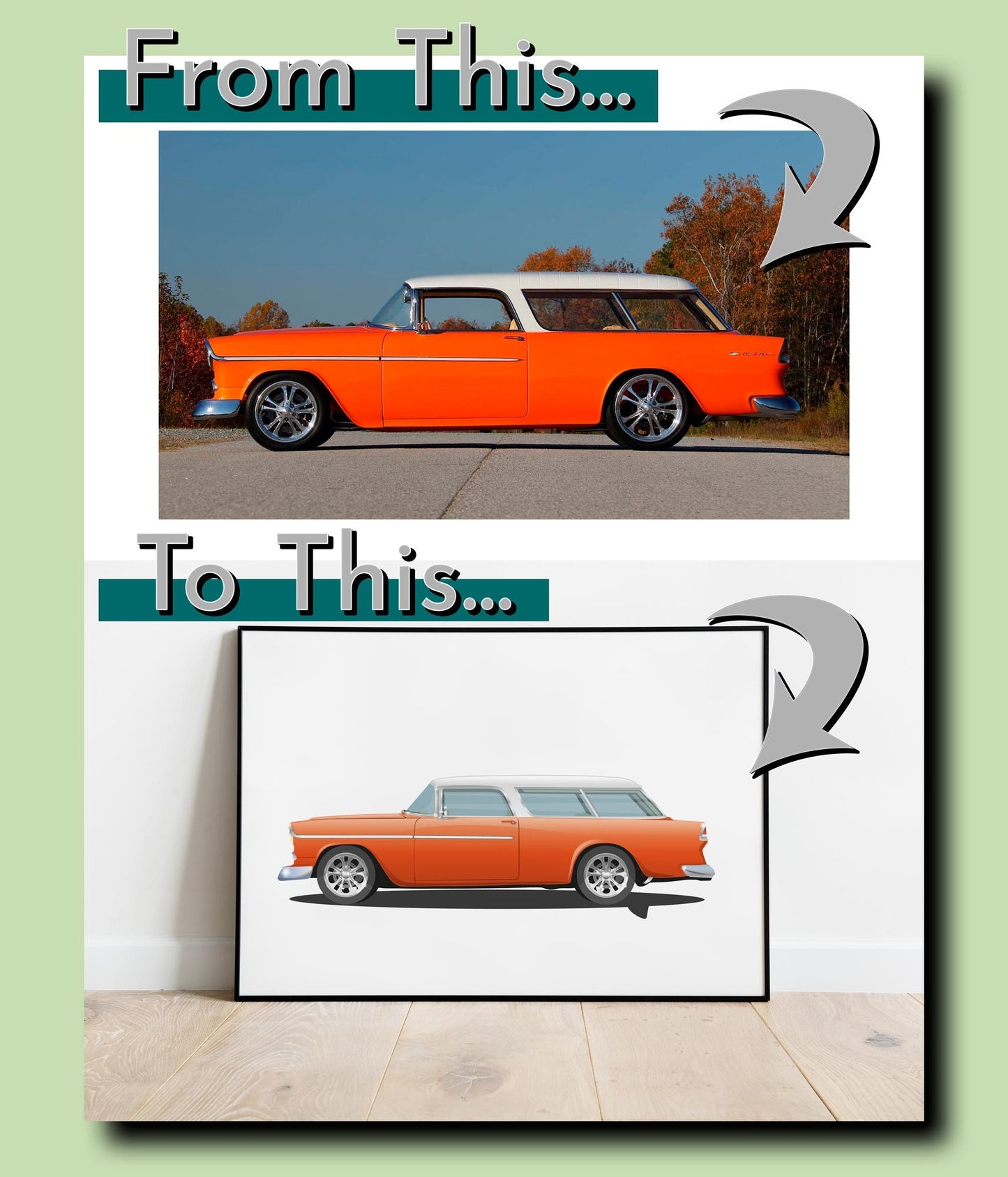 Personalised custom car side view illustration portrait or landscape custom car print