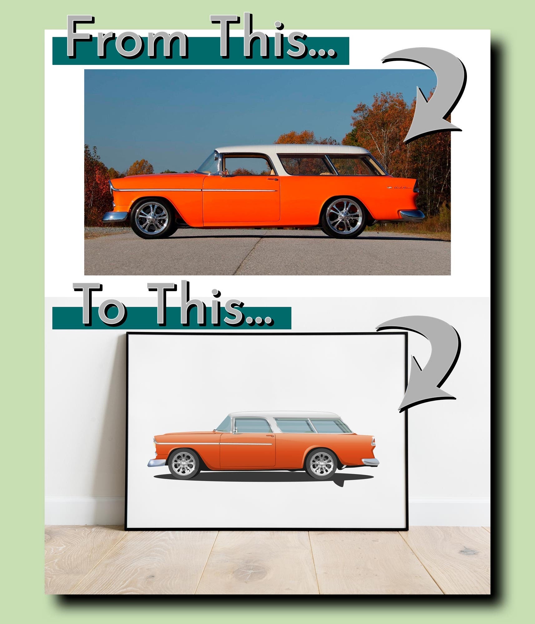 Personalised custom car side view illustration portrait or landscape custom car print