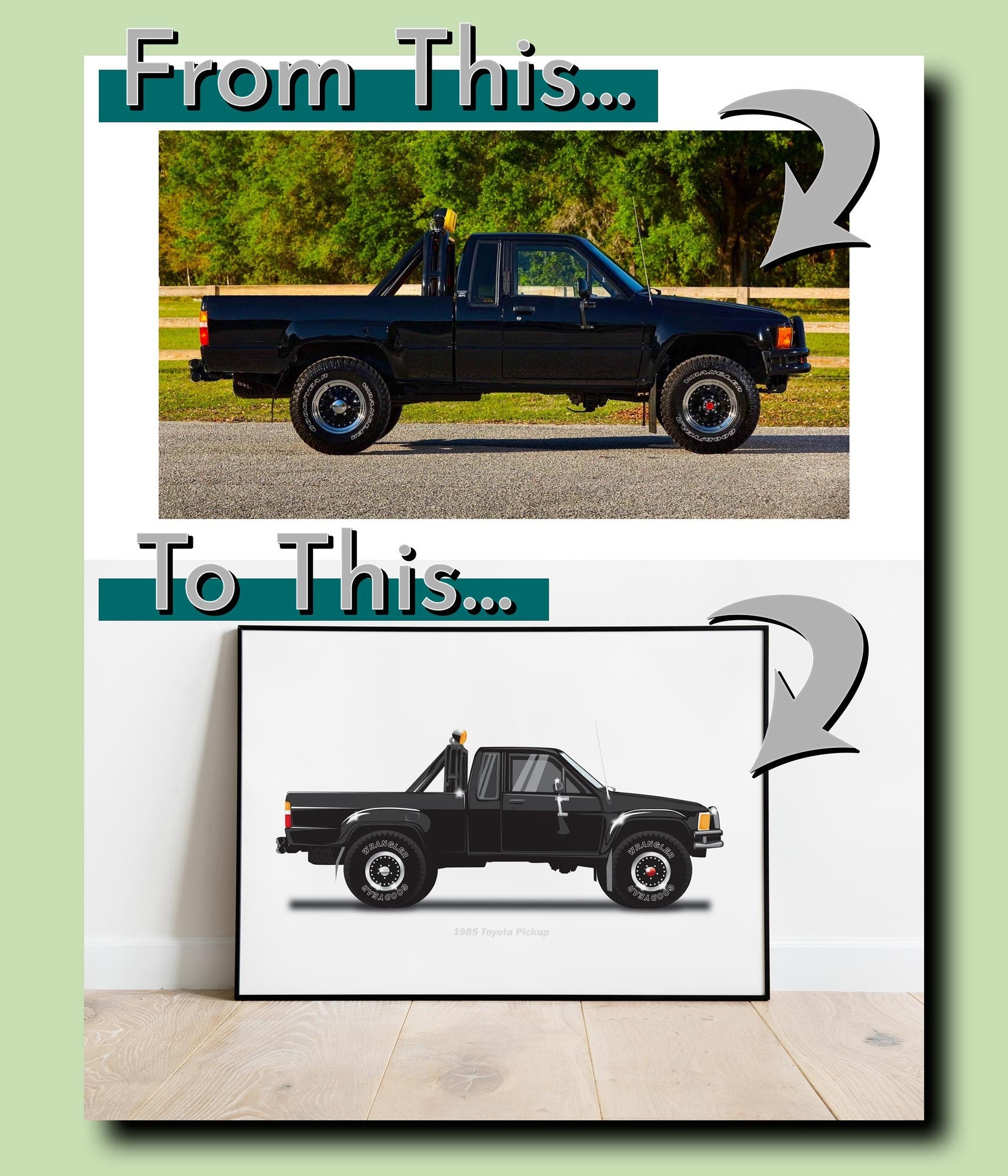 Personalised custom car side view illustration portrait or landscape custom car print