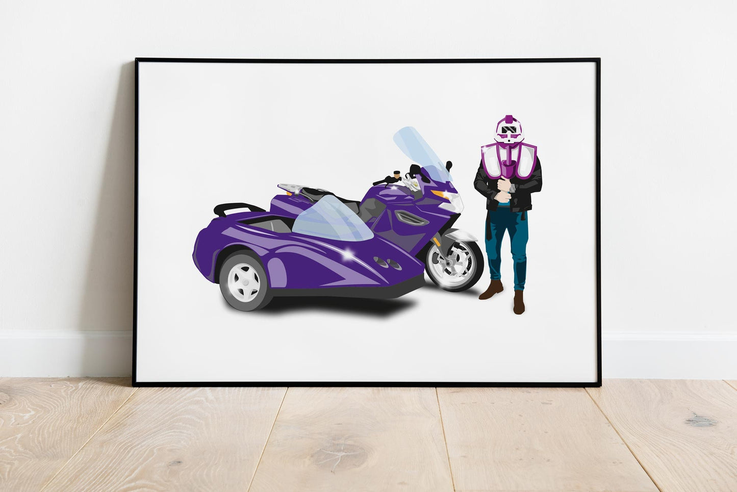 Custom Bike Illustration, 2010 BMW K1300GT With Sidecar, Thunderhawk M.A.S.K 80s Cartoon Car, Retro-Themed Custom Print