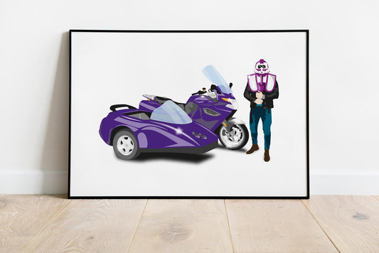 Custom Bike Illustration, 2010 BMW K1300GT With Sidecar, Thunderhawk M.A.S.K 80s Cartoon Car, Retro-Themed Custom Print