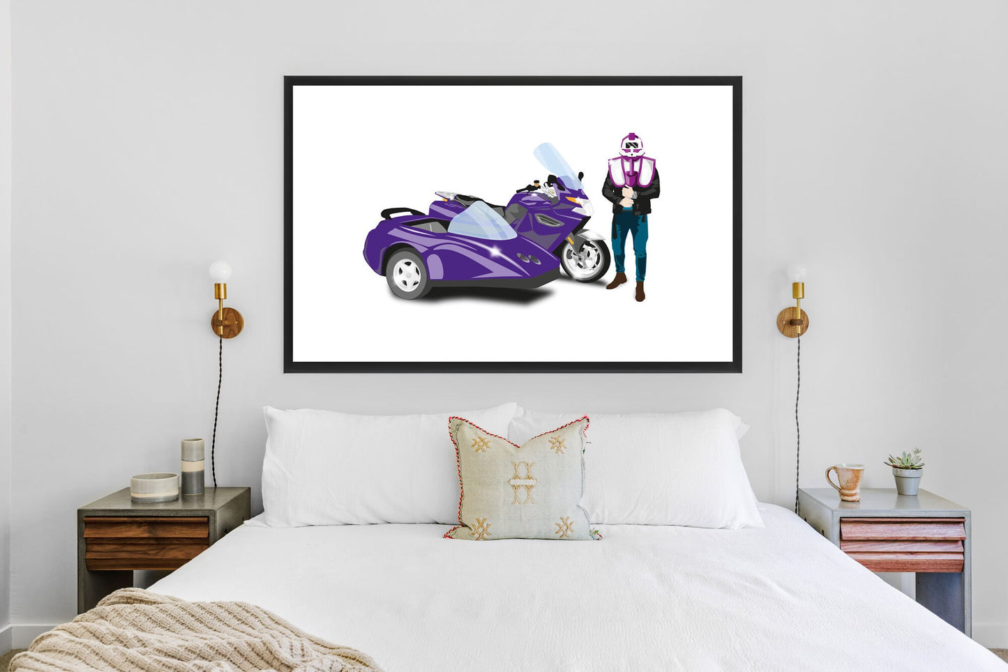 Custom Bike Illustration, 2010 BMW K1300GT With Sidecar, Thunderhawk M.A.S.K 80s Cartoon Car, Retro-Themed Custom Print