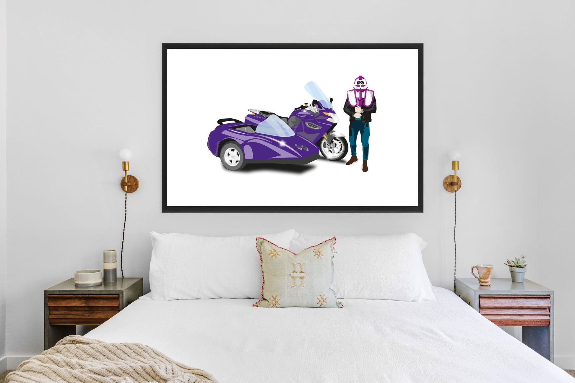Custom Bike Illustration, 2010 BMW K1300GT With Sidecar, Thunderhawk M.A.S.K 80s Cartoon Car, Retro-Themed Custom Print