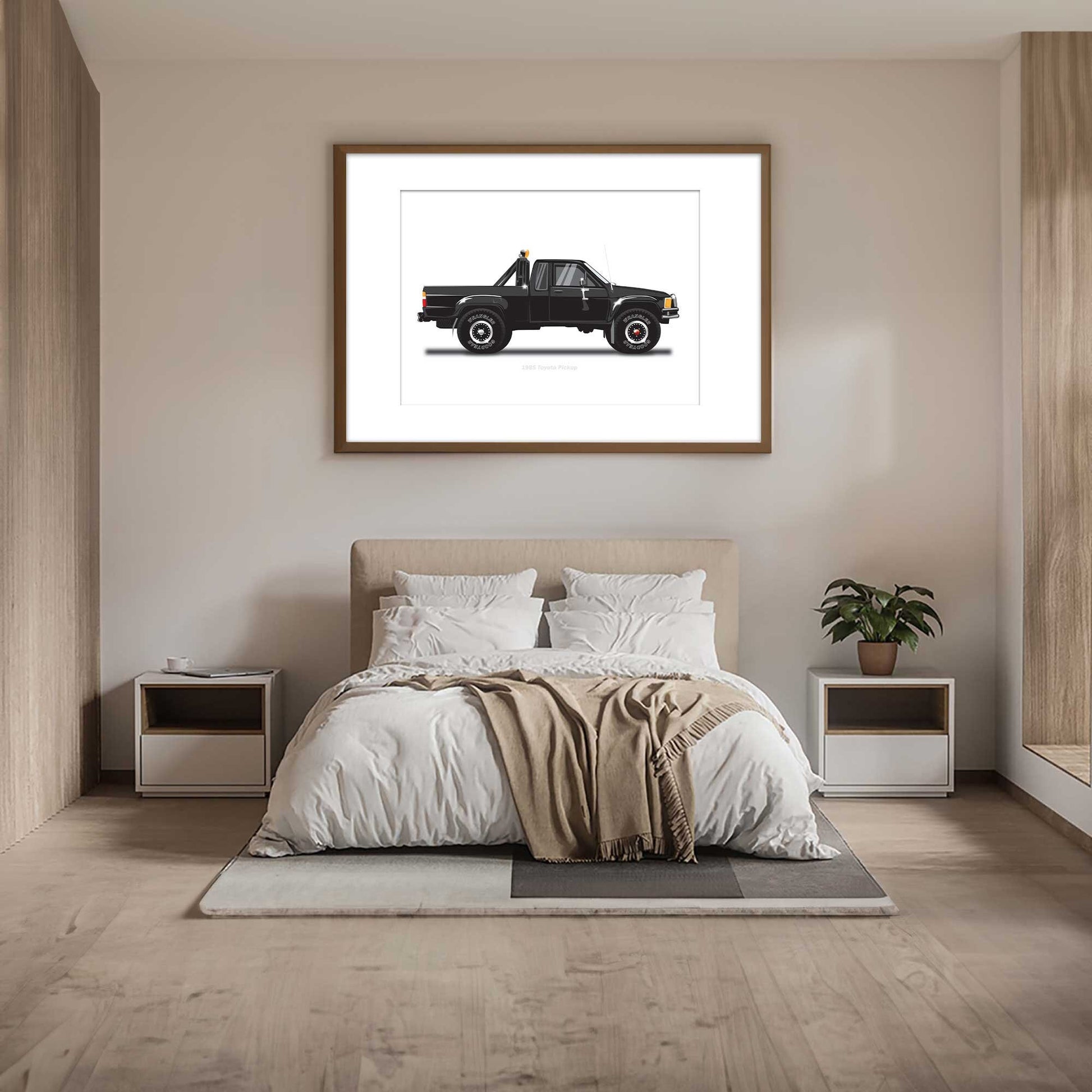 Back to the Future famous movie car, 1985 Toyota Pickup Car Illustration as featured in the film, Minimalist Movie Car Poster Art