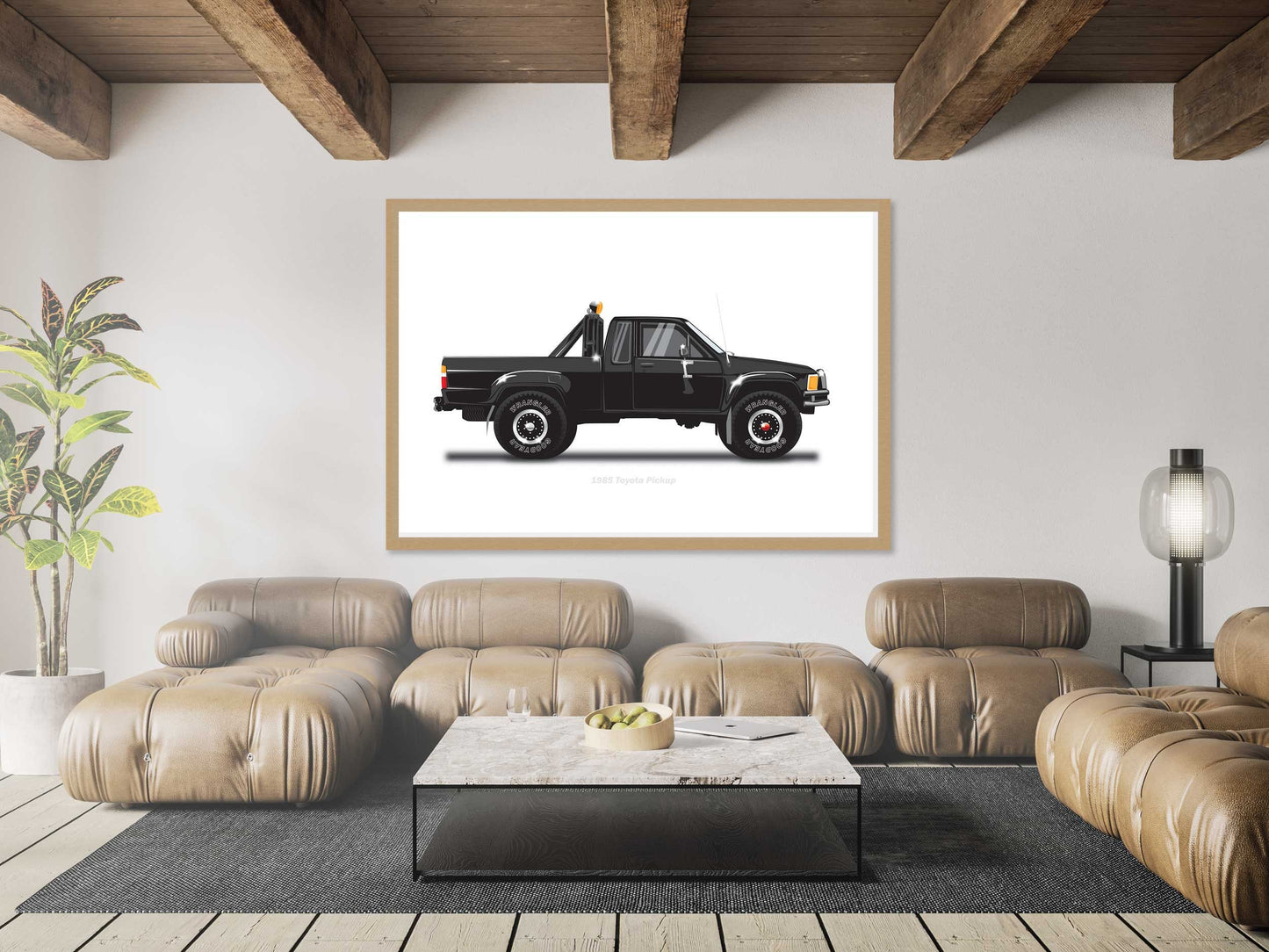 Back to the Future famous movie car, 1985 Toyota Pickup Car Illustration as featured in the film, Minimalist Movie Car Poster Art