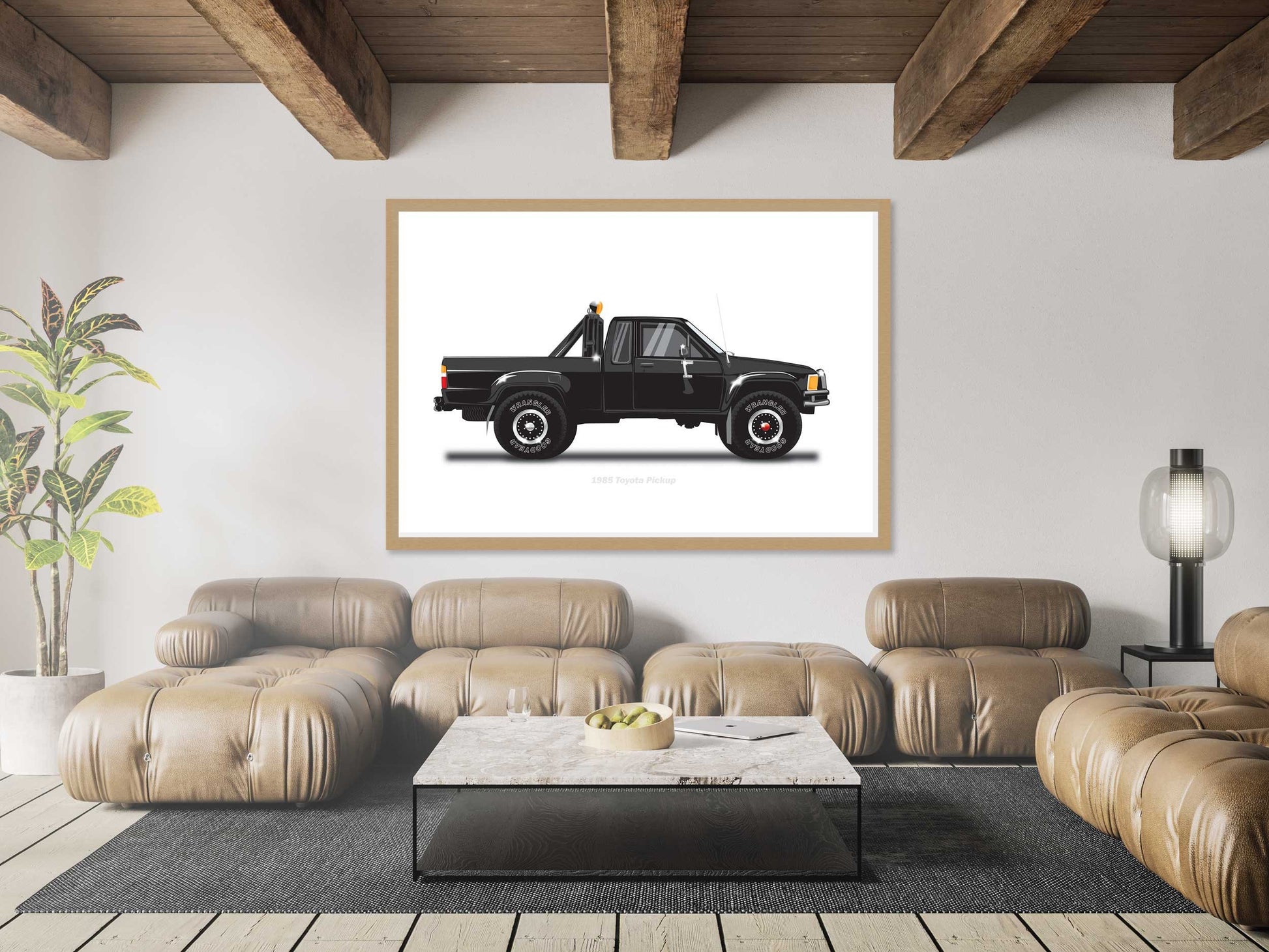 Back to the Future famous movie car, 1985 Toyota Pickup Car Illustration as featured in the film, Minimalist Movie Car Poster Art