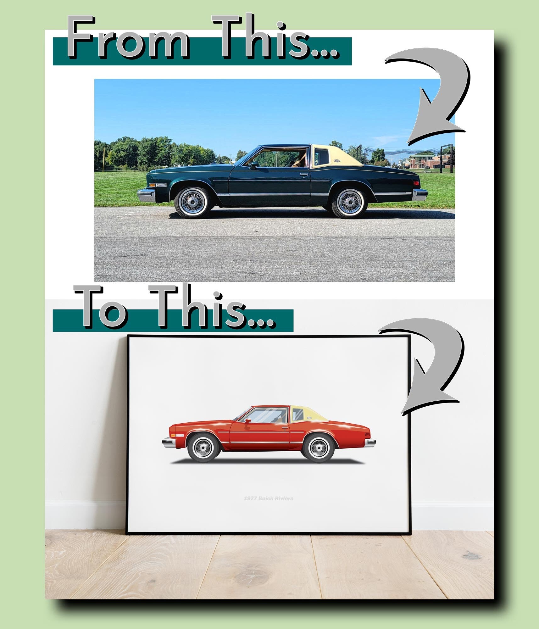 Personalised custom car side view illustration portrait or landscape custom car print