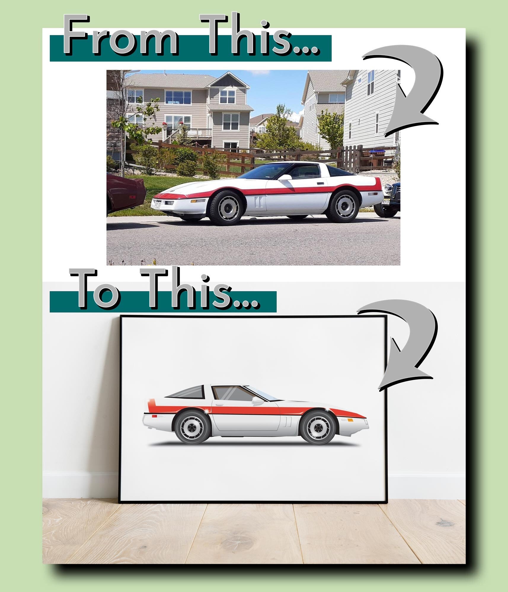 Personalised custom car side view illustration portrait or landscape custom car print