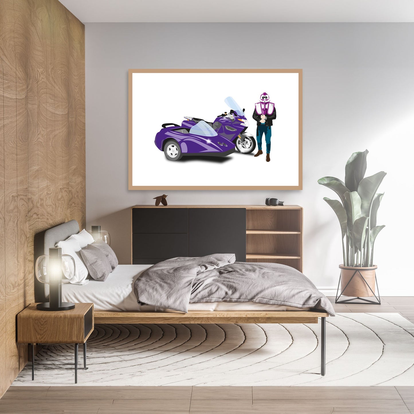 Custom Bike Illustration, 2010 BMW K1300GT With Sidecar, Thunderhawk M.A.S.K 80s Cartoon Car, Retro-Themed Custom Print